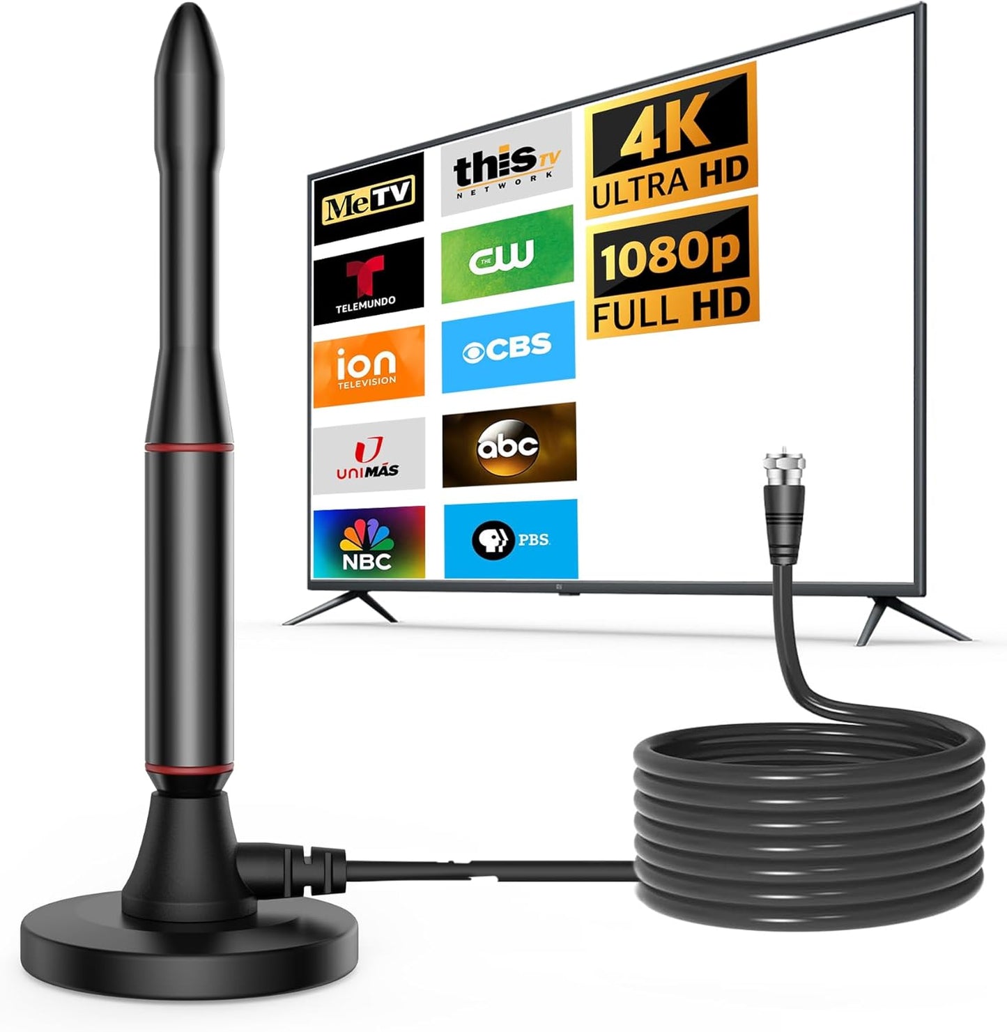 Generic 4K 1080P, 16.5ft TV Antenna for Smart TV Indoor, Long Range Reception for Local Channels Digital Indoor HD