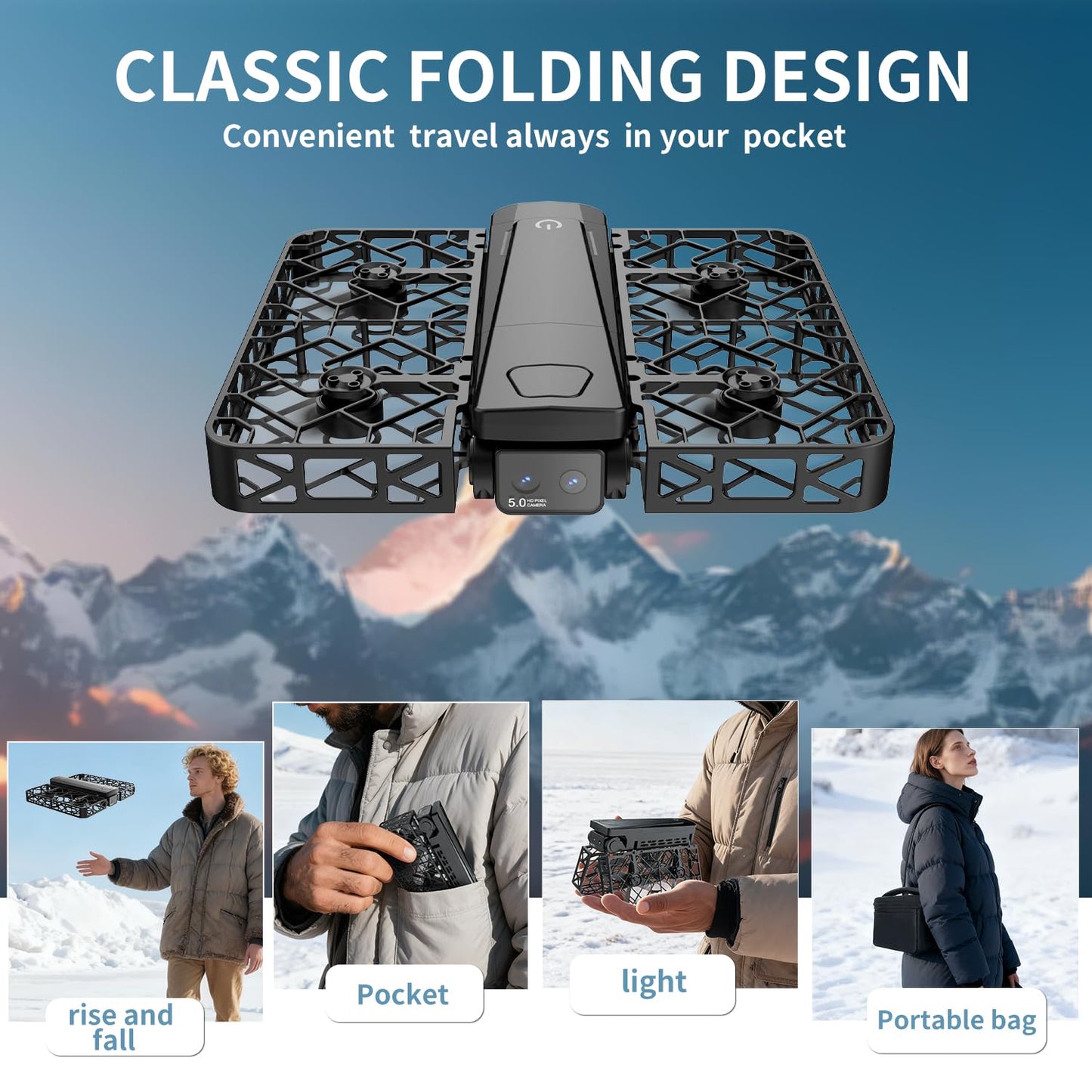 UAVRIAO Foldable Pocket Mini Drone with 2K Camera, Auto Follow, Selfie Drone, Screen Remote Control, One-Key Takeoff/Landing, 360-Degree Mesh Protection, Stunt Mode Suitable for Adult Beginners