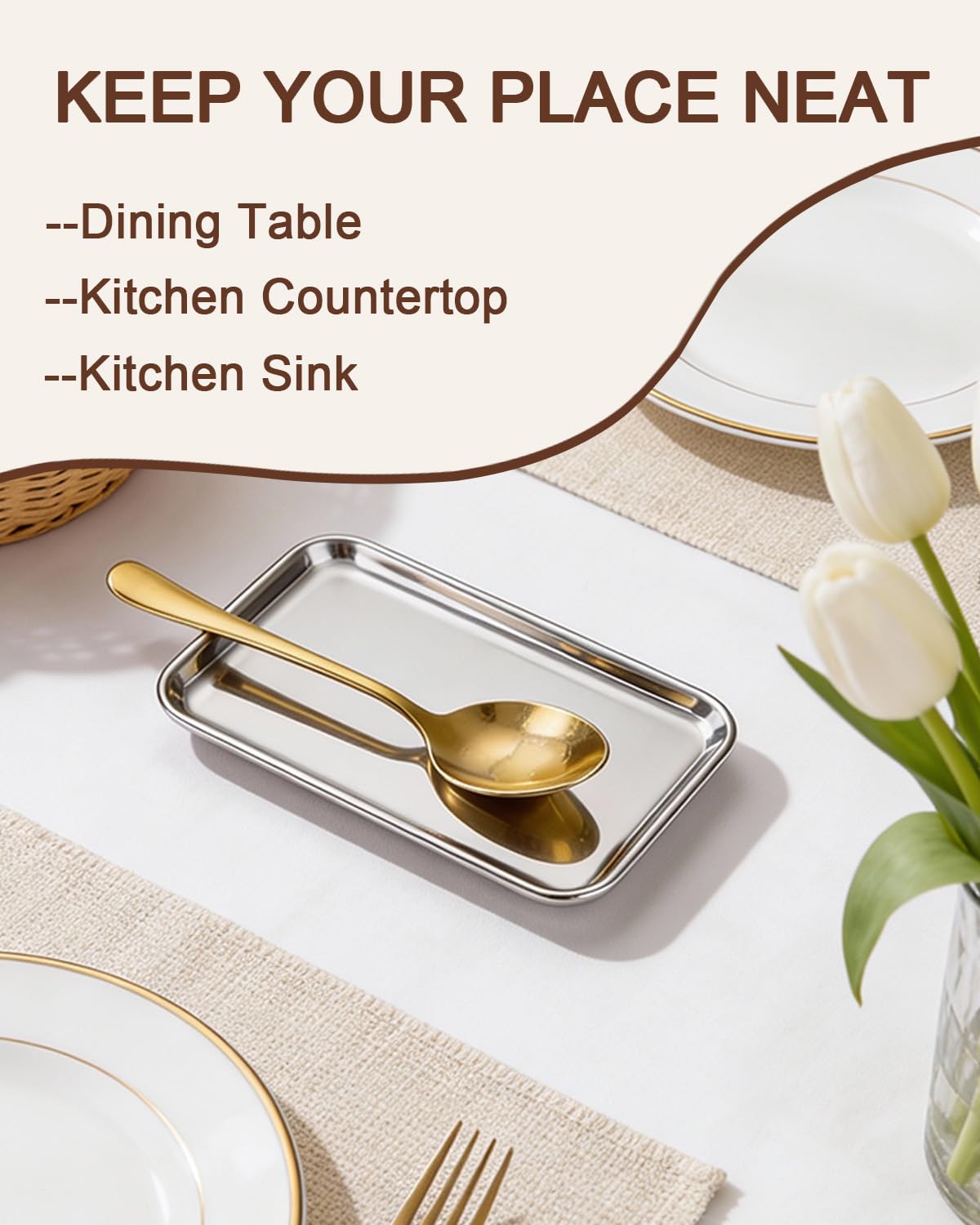 2 Pack Spoon Rest for Stove Top Kitchen Counter Stainless Steel Spoon Rest Coffee Spoon Holder Ladle Cooking Spatula Rest Heat-Resistant Drip Tray Dishwasher Safe Home Cooks Gifts 7.08in. x3.93in.