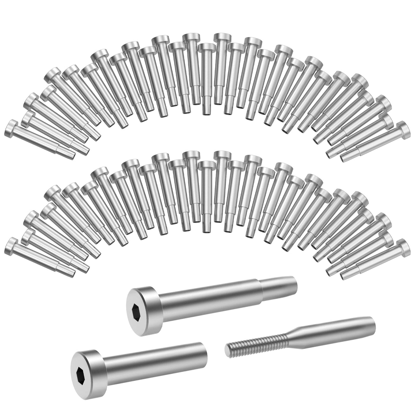 BLIKA 60 Pack 3/16" Invisible Cable Railing Kit, Stainless Steel Invisible Receiver and Swage Stud End, Cable Railing Tensioner 3/16" for 2"x2", 4"x4" Wood/Metal Posts, 3/16" Cable Railing Hardware