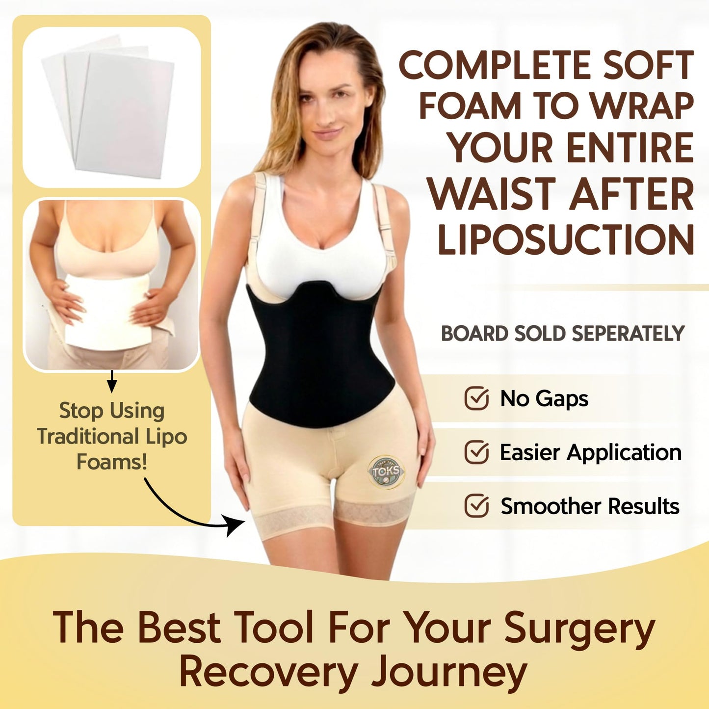 Talk the Toks Post Surgery 360 Lipo Foam Wrap Around | Tummy Tuck Binder Post Surgery | Soft & Breathable Material, 360 Wrap around Liposuction | BBL Post Surgery Supplies (Small)