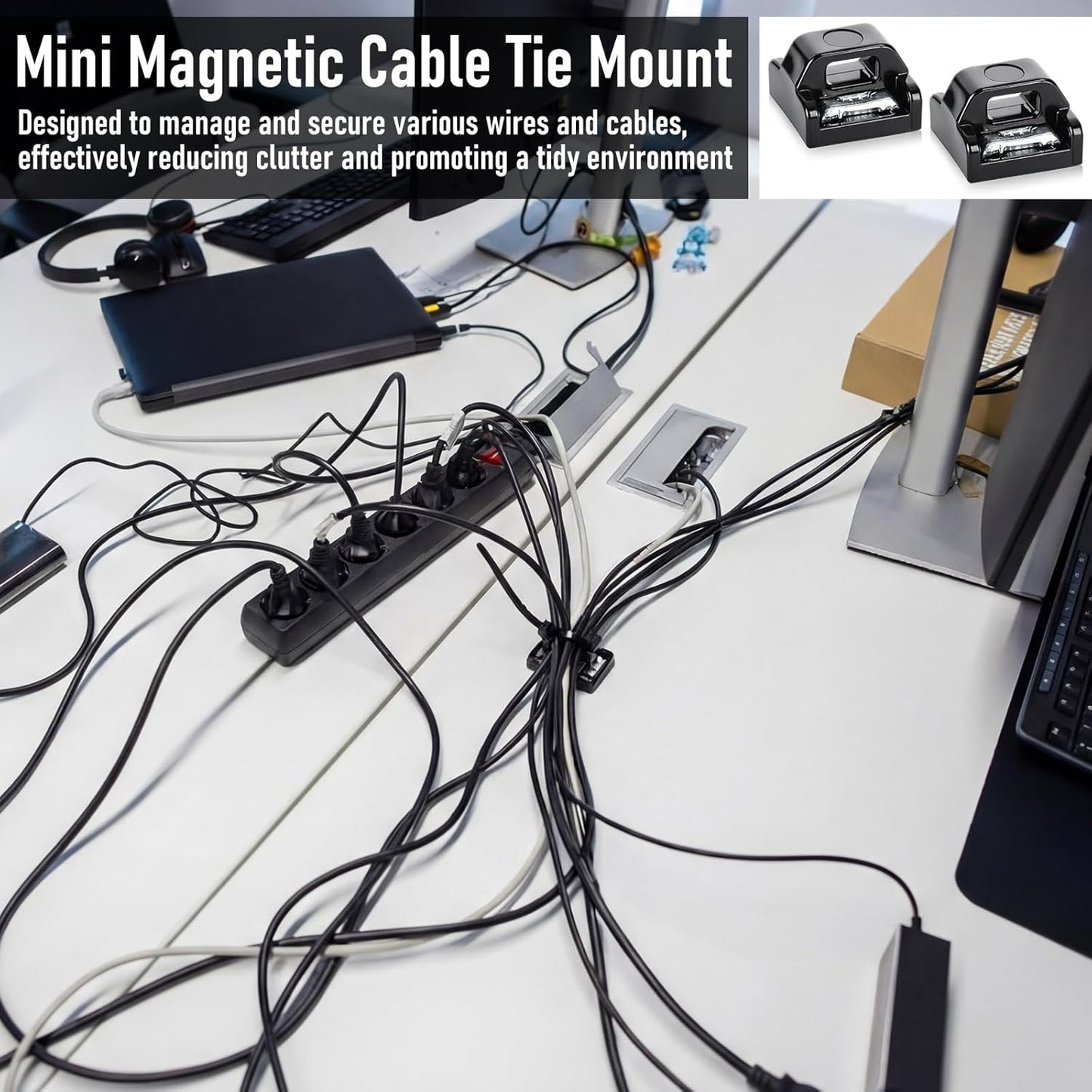 Ribbonlic 25 Sets Mini Magnetic Cable Tie Mount Magnetic Zip Tie Mount Base Multipurpose Wire Cable Holder Wire Clips