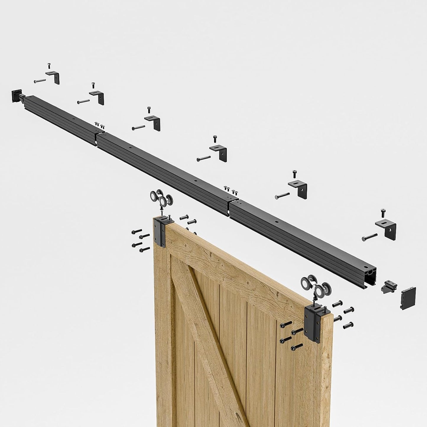 CCJH 6.6FT/79'' Box Rail Sliding Barn Door Hardware Kit Aluminium Alloy Wall Mount, Smooth and Heavy Duty for Single Door