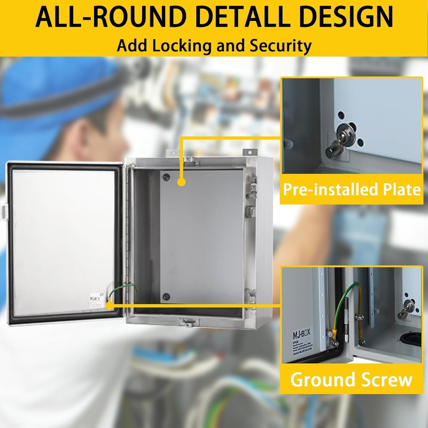 MJ-Box NEMA Steel Electrical Enclosure Box 22x22x8 304 Stainless Steel Explosion Proof Electrical Box IP66 Waterproof & Dustproof Outdoor/Indoor NEMA 4X Stainless Steel Enclosure