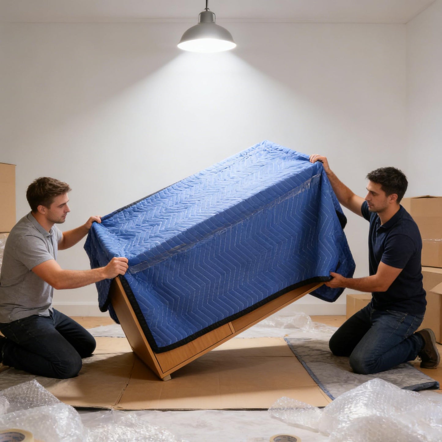 12 Moving Packing Blankets 80 x 72 Inches (65 lb/Dozen) Heavy Duty Moving Pads for Protecting Furniture Pro Quilted Shipping Furniture Pads (Blue 12PCS)