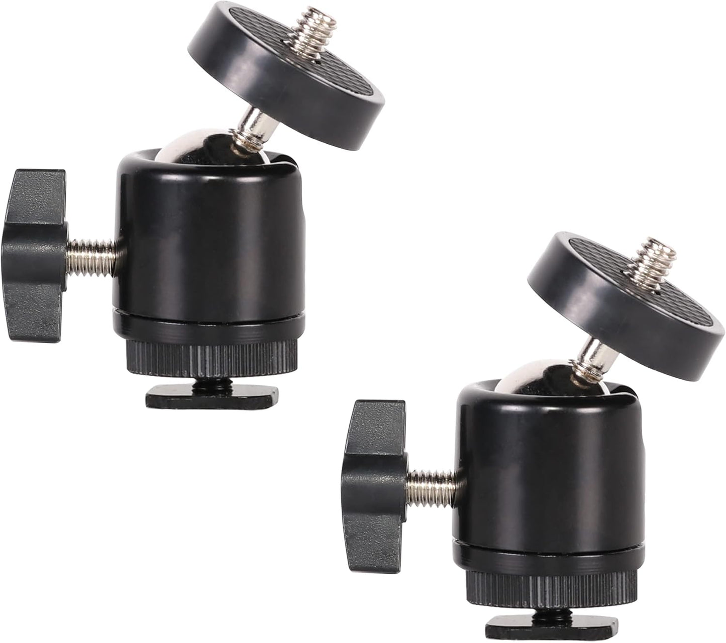 360 1/4 inch (2 Pack) Hot Shoe Mount Adapter Degree Swivel Mini Ball head with Screw for DSLR Camera, Monitor