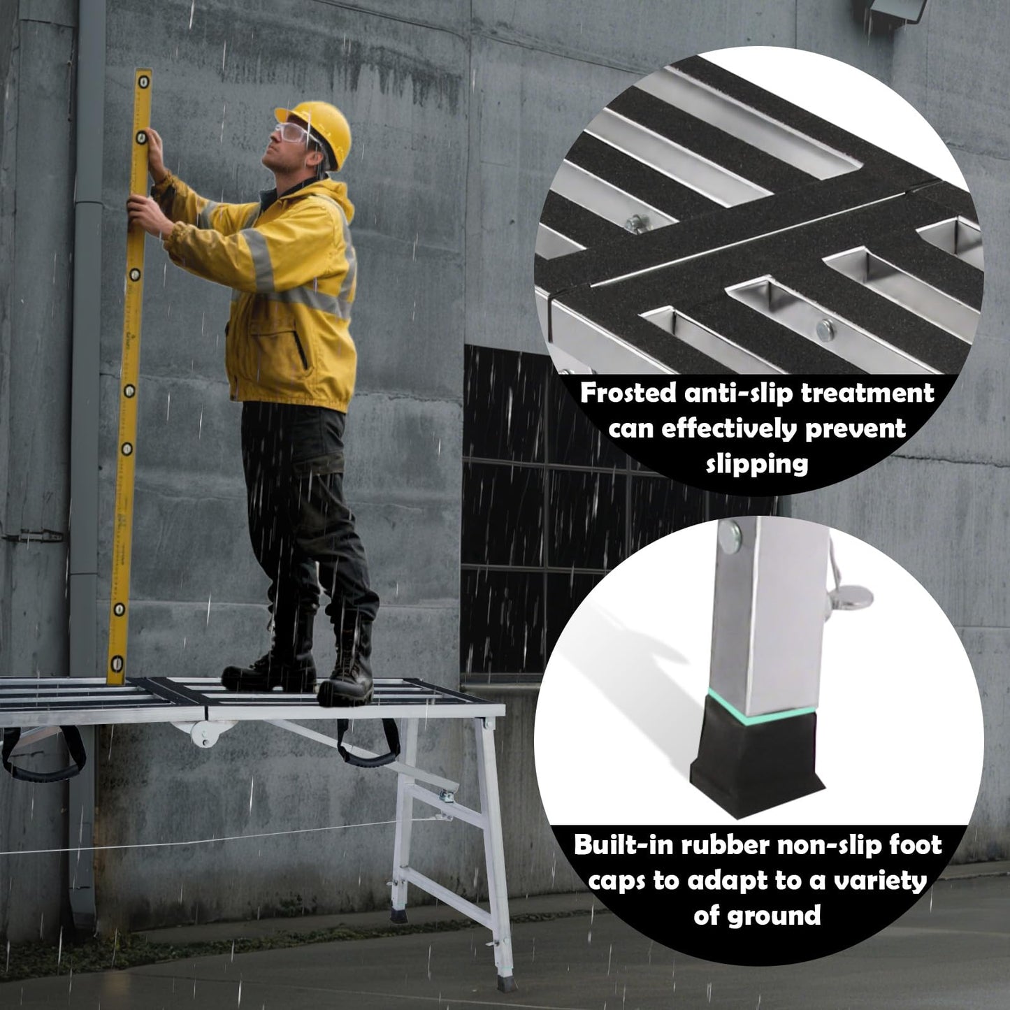 GMGSPT Folding Scaffolding Platform Steel Step Ladder Stool Height Adjustment 27-43"(H) Portable for Home Improvement, Drywall Painting, Maintenance at Height, Maximum Load 600lbs