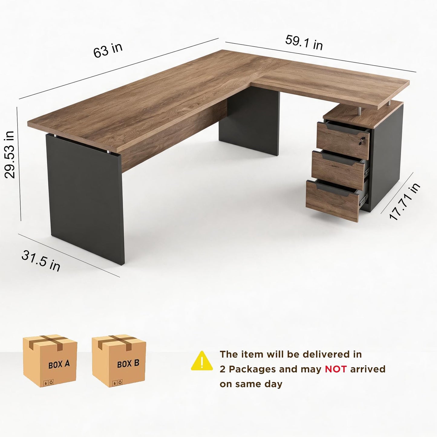 SAINTCY 63" L Shaped Executive Desk with Locking Drawer & Privacy Panel, Industrial Modern Wood Office Desk with Cable Management, Solid One-Piece Reversible for Home or Business Workspace (2)