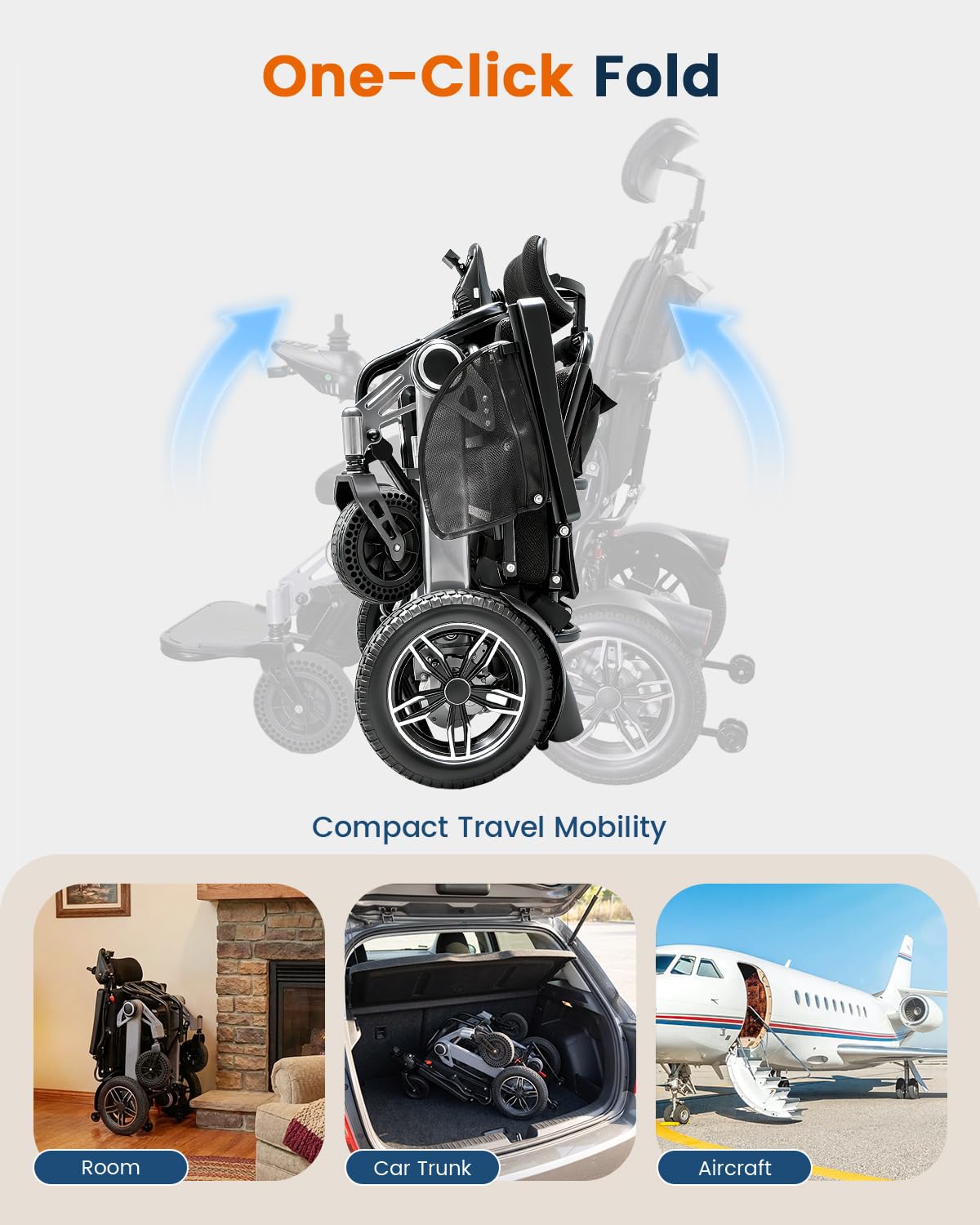 Electric Wheelchairs for Adults, Reclining Motorized Wheelchair with Tail Lights & 380LBS Capacity, 500W All-Terrain Foldable Electric Wheelchair Lightweight for Seniors with 19in Wide Seat, 15Miles
