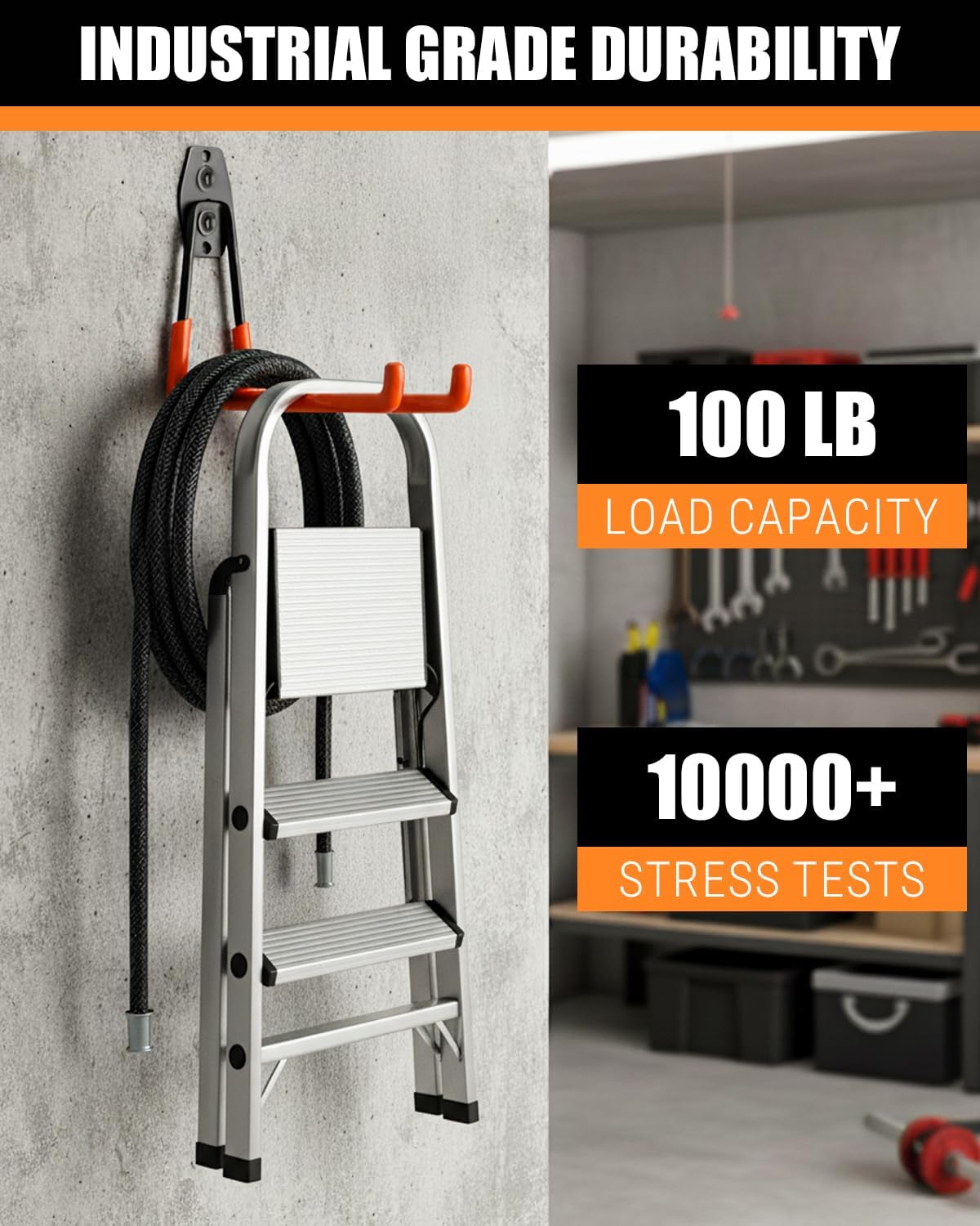 WMK Heavy Duty Garage Hooks - 7.3'' Wall Mount Utility Hooks for Tools & Bikes | 6 Pack (Orange)