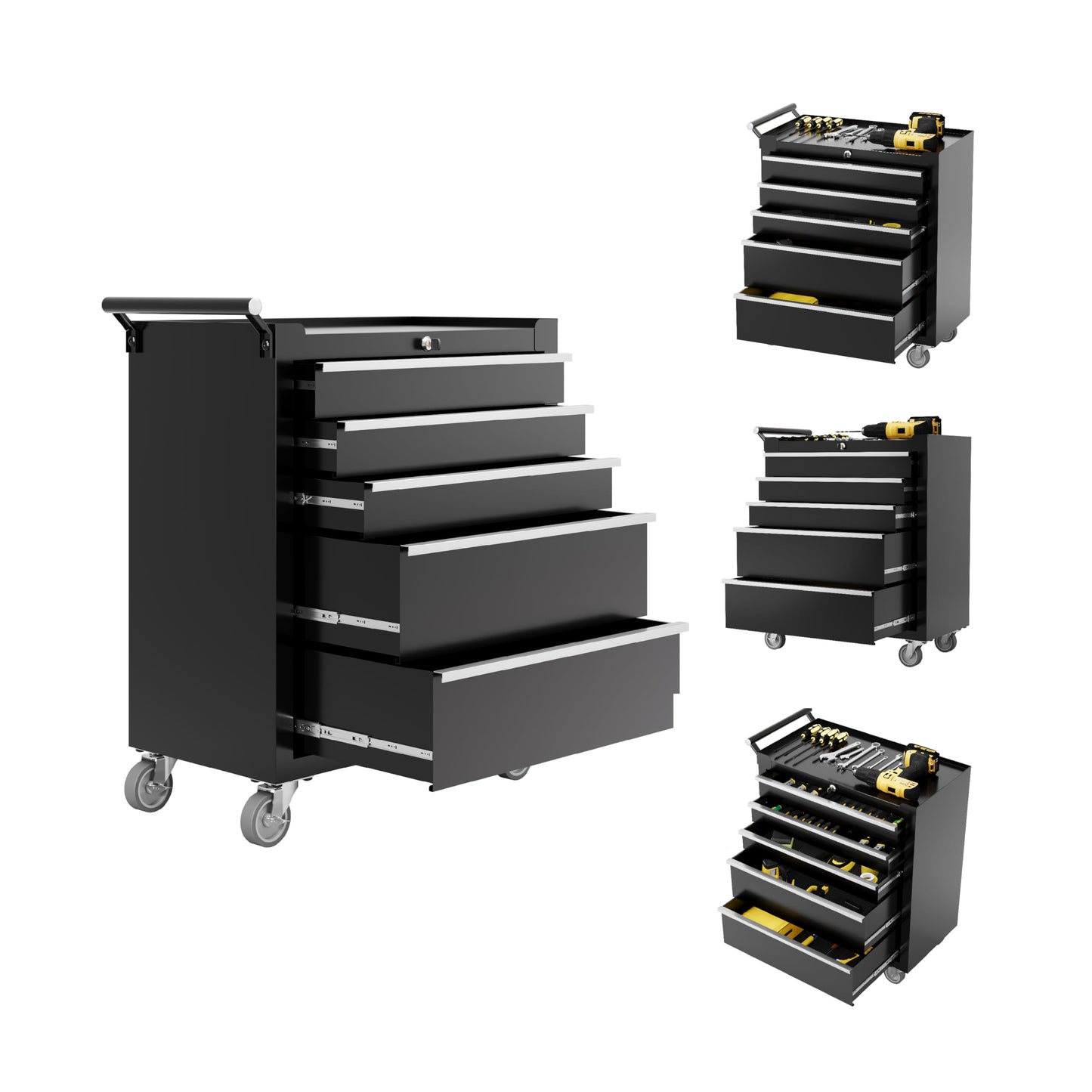 Rolling Tool Chest, 5 Drawers Tool Storage Cabinet with Wheels, Portable Tool Cabinet Organizer with Locking System & Drawer Liners,Universal Lockable Wheels, Tool Storage Cart for Garage, Workshop
