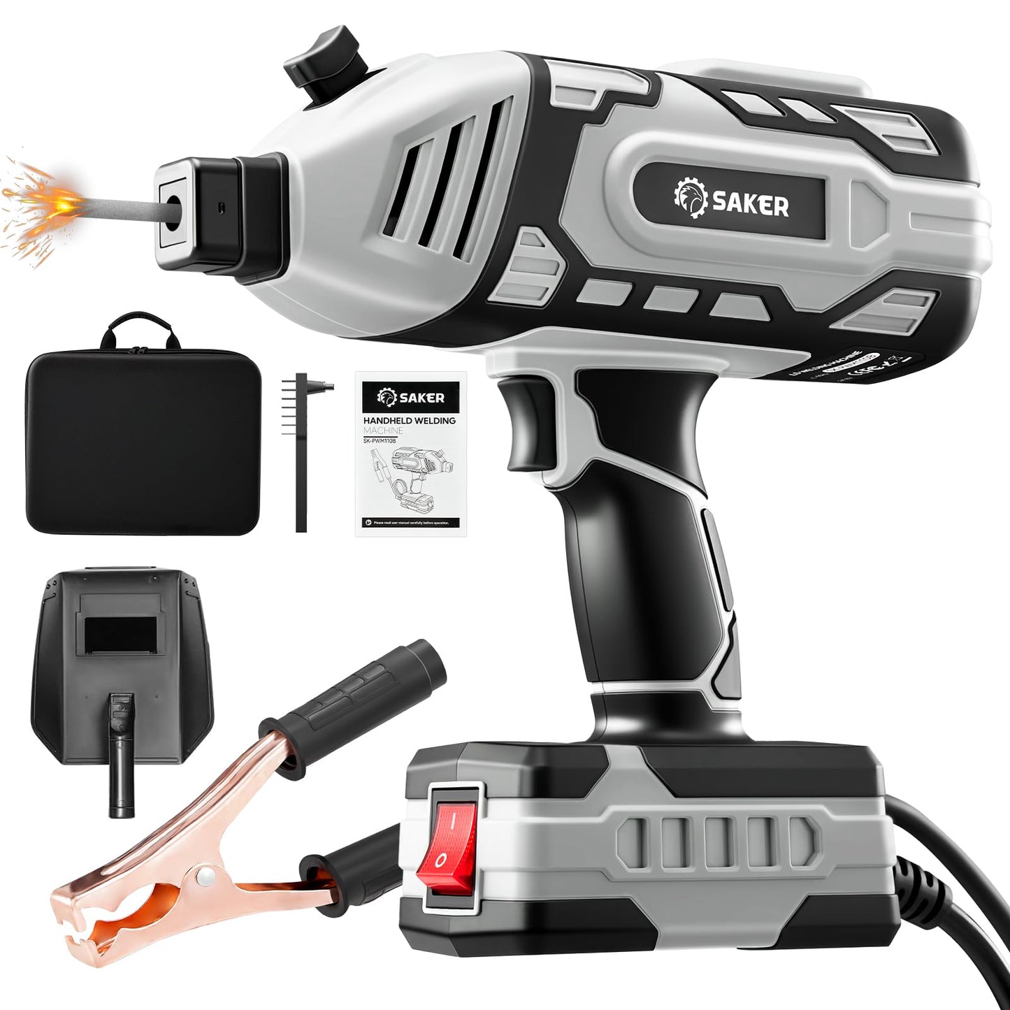 Saker Portable Welding Machine, 110V Arc Stick Welder with IGBT Inverter 5 Variable Current Settings, Fits for 3/32" Wire Rods, Gift for Men (Grey) - Electrodes Not Included