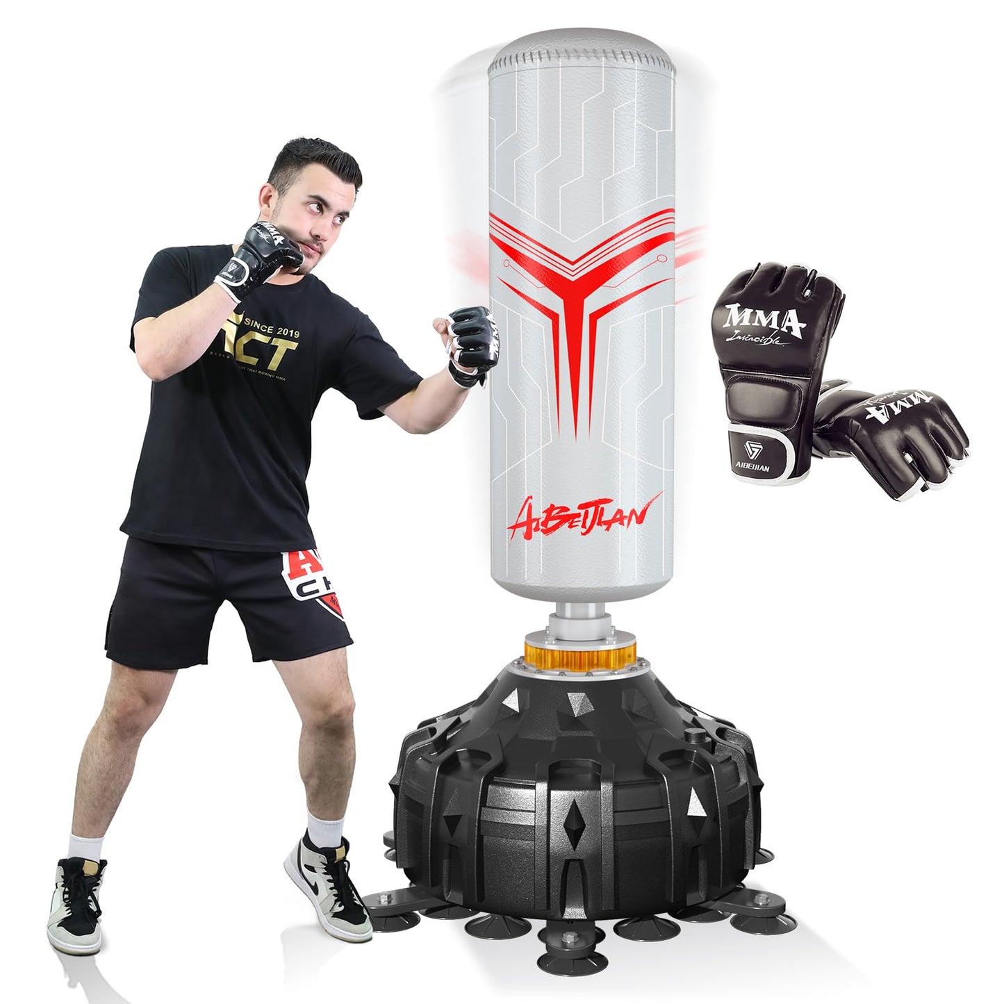 Freestanding Punching Bag with Boxing Gloves, Boxing Bag with Suction Cup Base for Adult Teens-Standing Kickboxing Bag for Home Office Gym(White)
