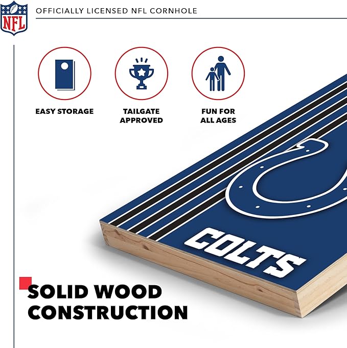 NFL 2' x 3' Solid Wood Cornhole Set with Direct Print HD Team Graphics – Great Gift for Any Football Fan! Bean Bag Toss Family Outdoor Games