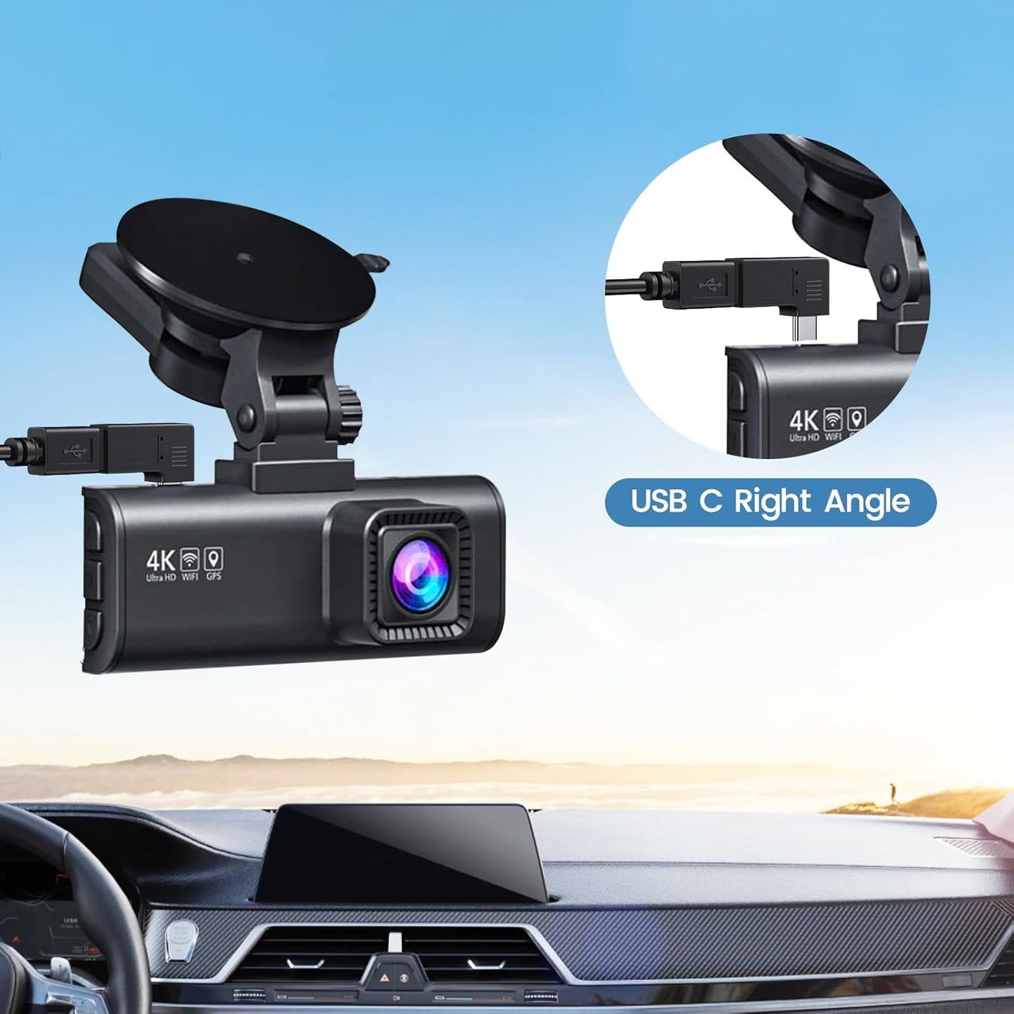 R2-4K, 11.5 V1 Dash Cam Power Cord Mini USB for Rove ft Cable for Rexing Camera, with USB C Adapter