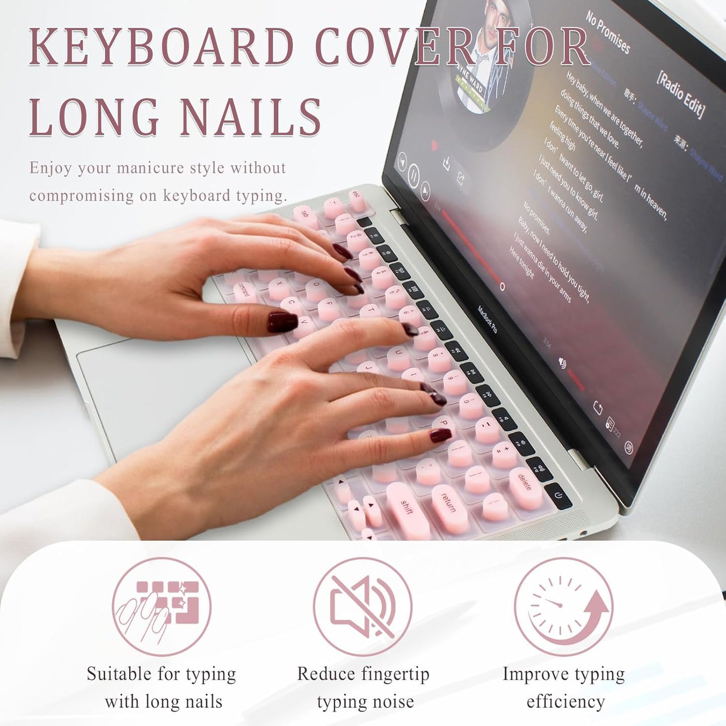 Luxe Louise 13"/14"/15"/16" 2020-2025 Keyboard Cover for Long Nails, Acrylic Gel Nails - Silicone Keyboard Protector