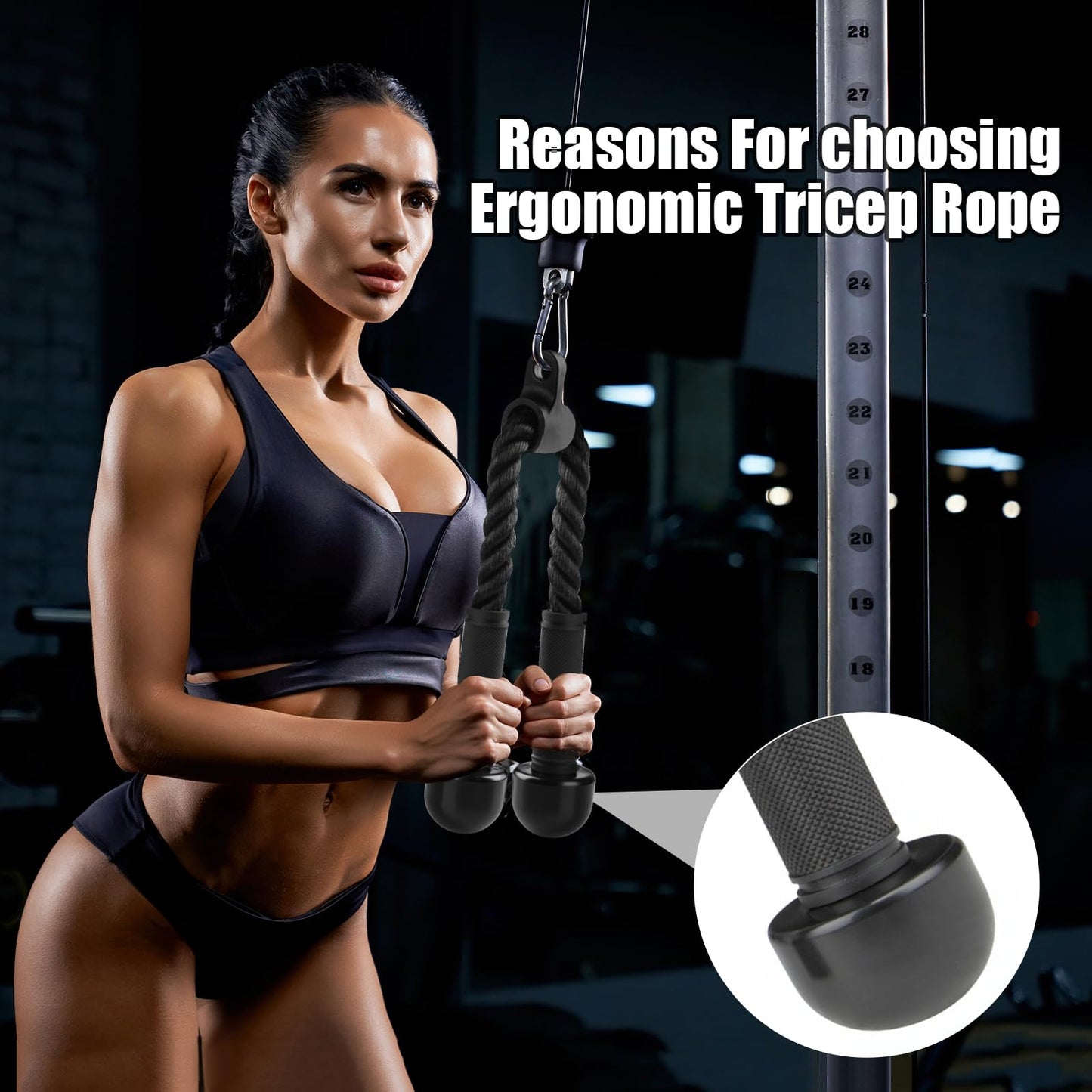 QIANGZEHU Tricep Rope Cable Attachment for Gym Rope Pull-Down Attachment with Rubber Handles Exercise Machine Attachments Pulley System