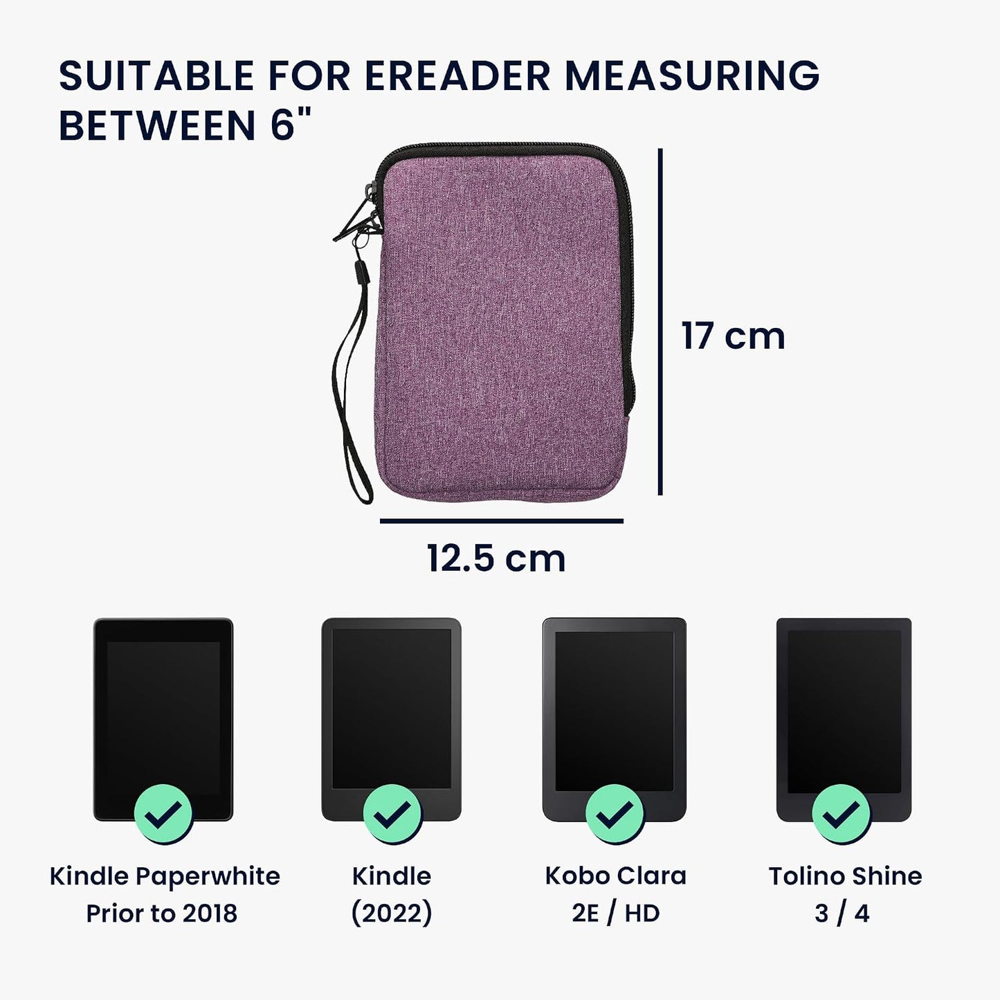kwmobile 6" Fabric Protective Cover Compatible with eReader Cover - Fabric Cover for e-Reader with Zip - Lavender