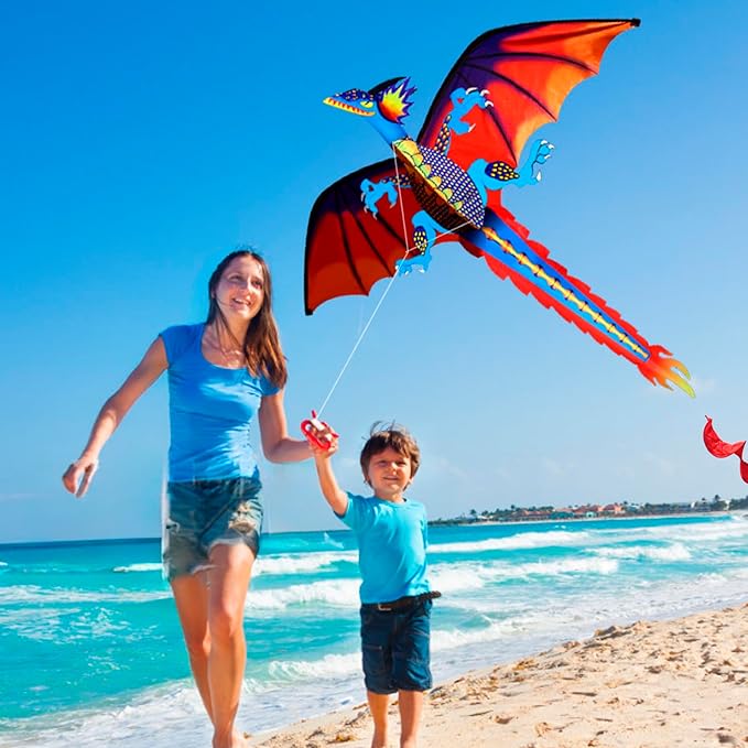 HENGDA KITE-Upgrade Classical Dragon Kite Stereoscopic Dragon Kites for Kids & Adults Easy to Fly for Beginner Easter 55inch x 62inch Single Line with Tail
