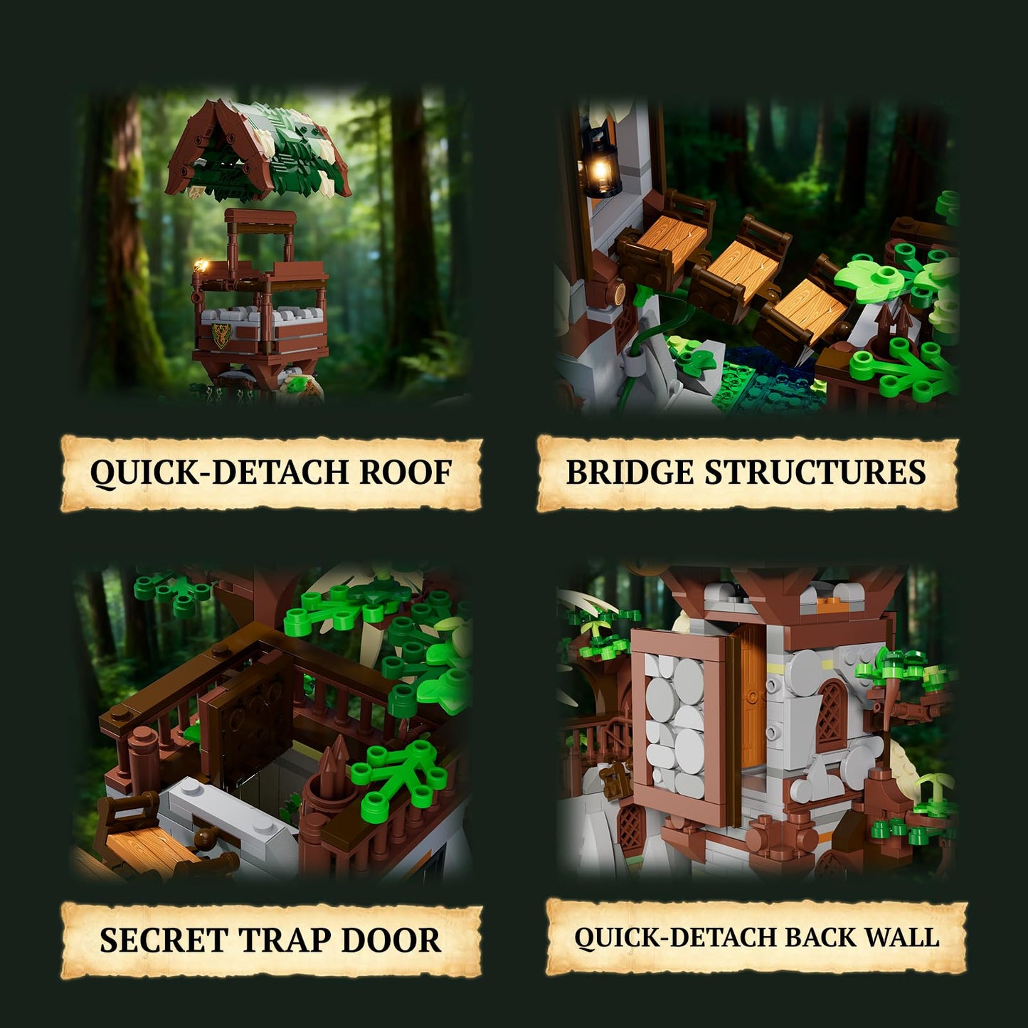 Lumibricks Medieval-Forest-Outpost Lighting Building-Blocks Set - 1419 Pcs Middle Ages Architecture Model Kit for Adults, Home Decor and Creative Display Gift