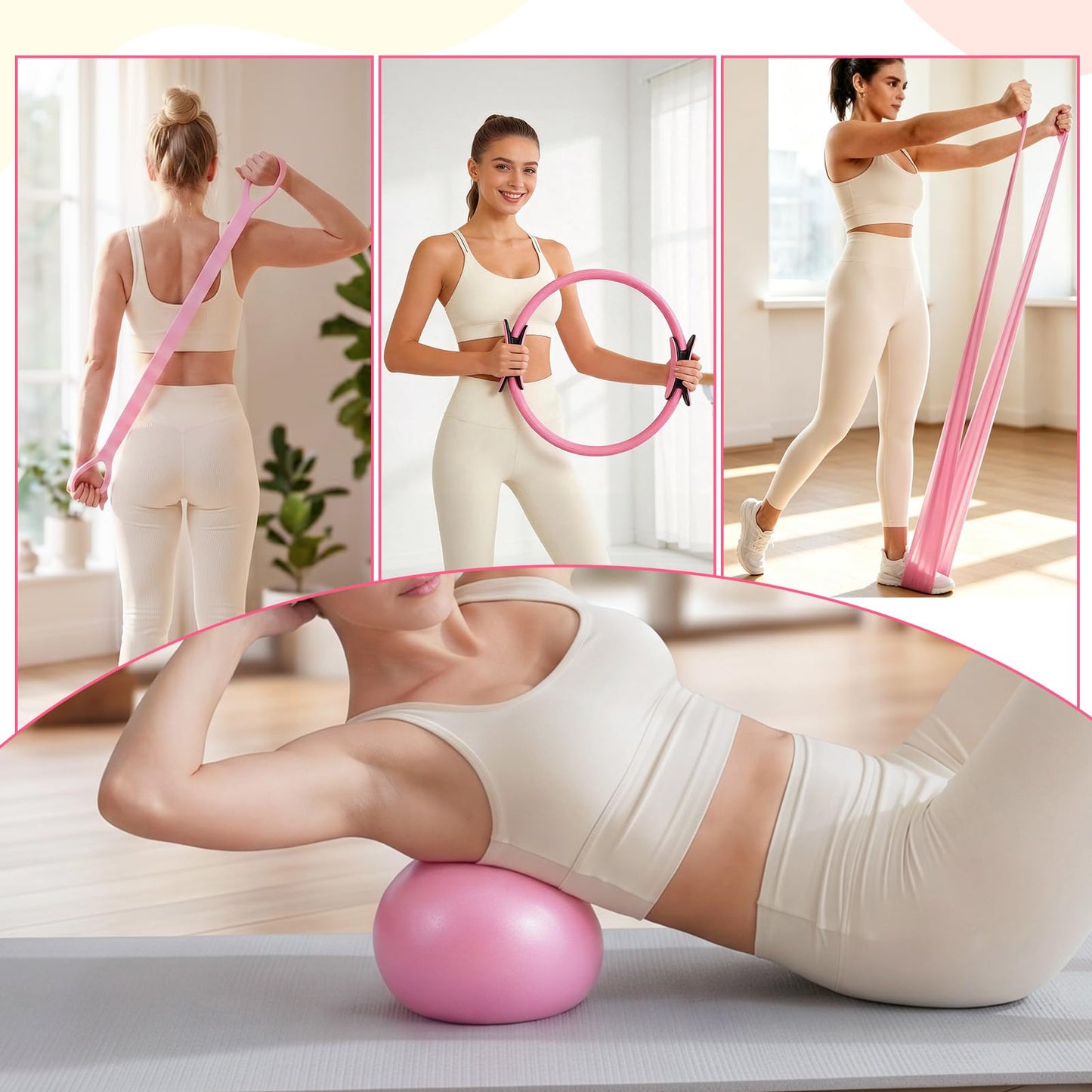 24Pcs Pilates Equipment Home Pilates Kit with 12" Pilates Ring, Yoga Ball, 5 Resistance Bands, Ankle Strap Bands, Gliding Discs, Toning Bar, Stretch Strap, Socks, Workout Set for Full Body Training