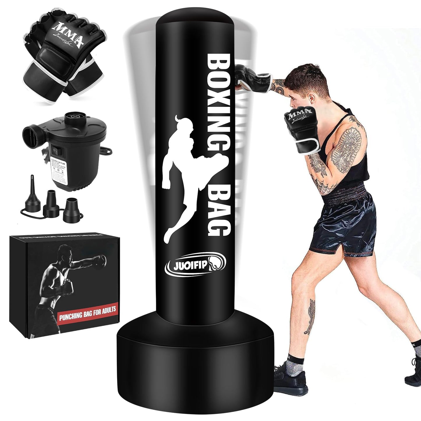 Standing Punching Bag for Adults with Pump and Gloves, 69'' Kick Boxing Bag with Stand Inflatable Freestanding Heavy Bag Kicking Bag for Training MMA Muay Thai Fitness