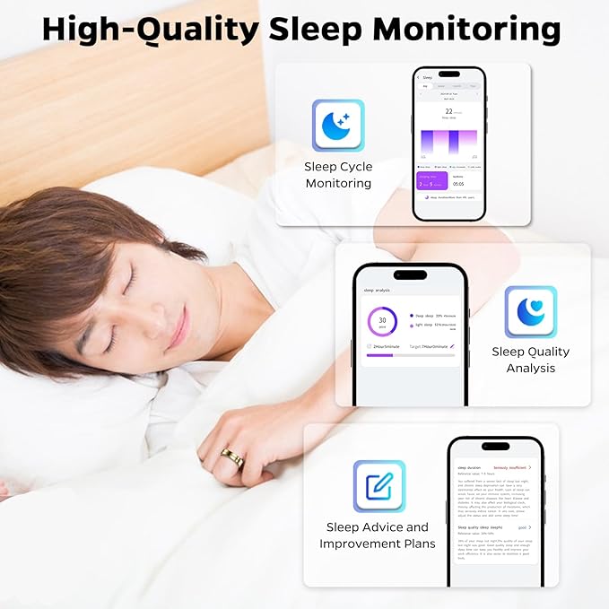 Ultra-Thin Smart Ring for Women Men,Sleep Tracker Ring with Heart Rate, Waterproof Fitness Ring for Activity Monitoring/Steps/Calories,No Subscription Fee,for iSO & Android (Glod,11#)