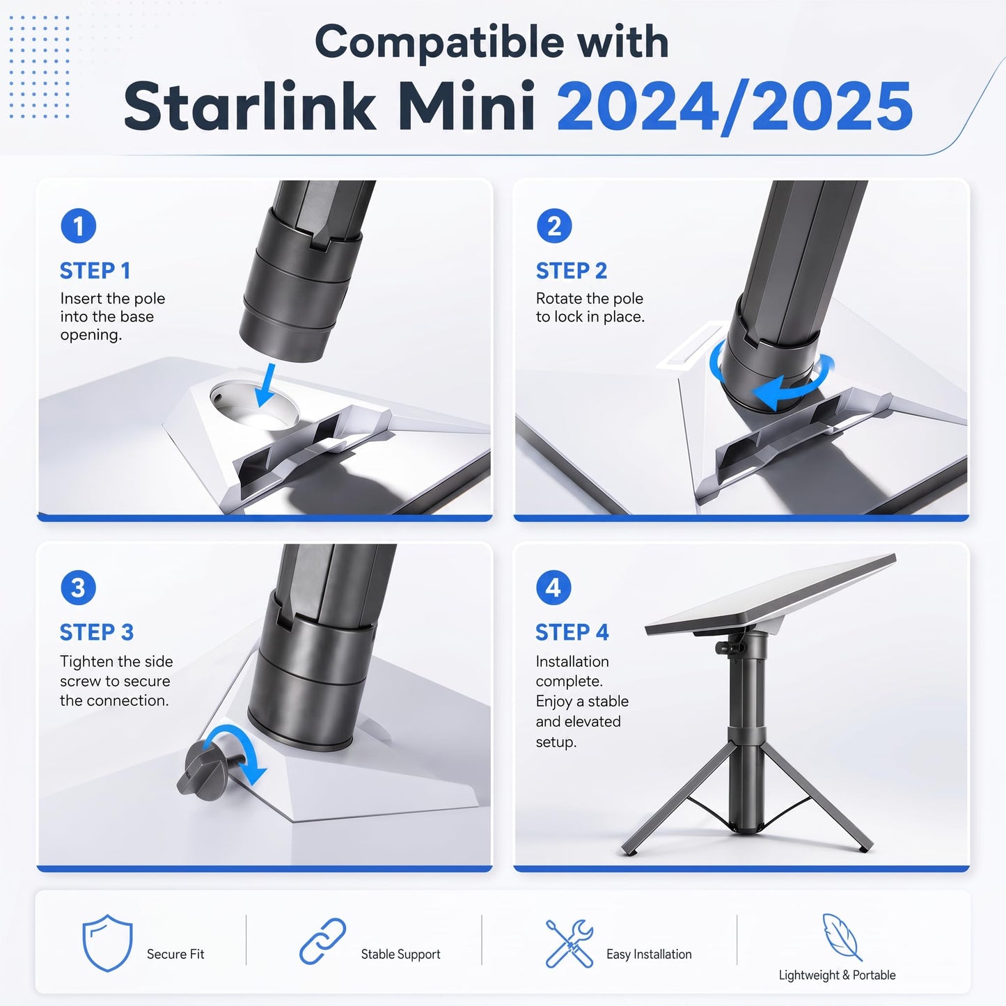 votsolix Starlink Mini Battery Pack 45000mAh 166Wh, 6–8H Runtime, All-in-One Tripod Power, IP67 Waterproof, USB-C PD Fast Charging for Camping RV Off-Grid
