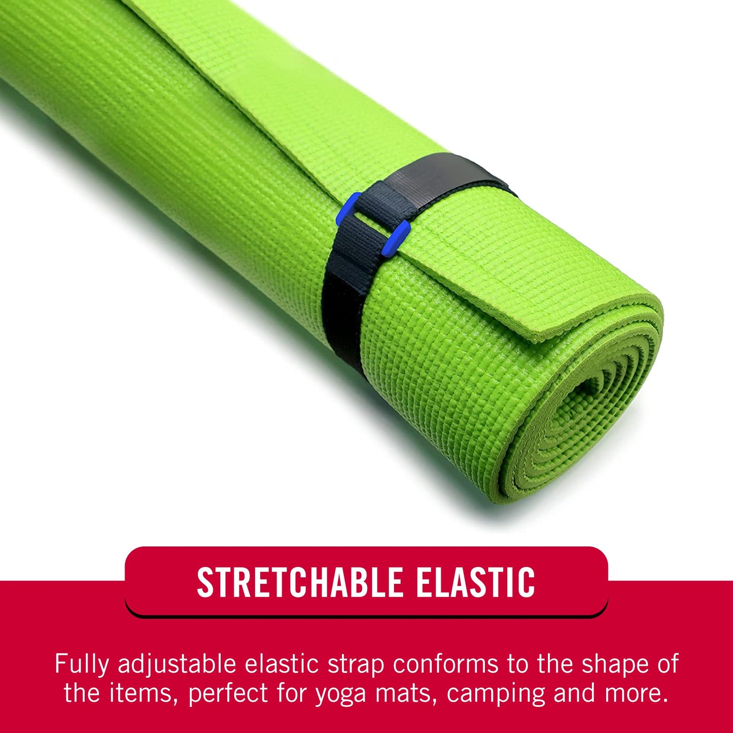 VELCRO Brand VEL-30792-AMS 15 Inch Elastic Straps 4 Pack | Stretchable and Adjustable for Snug Fit | Fasten Lumber, Yoga Mats, Tools, Camping Equipment, More | Cinch with Buckle, Black 15x1