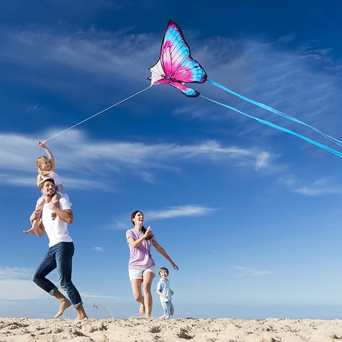 Butterfly Kites for Kids & Adults, Easy to Fly Design with Long Tail for Stability, for Kids Ages 4-8 & Beginners, Beach & Park Use | Family Outdoor Fun