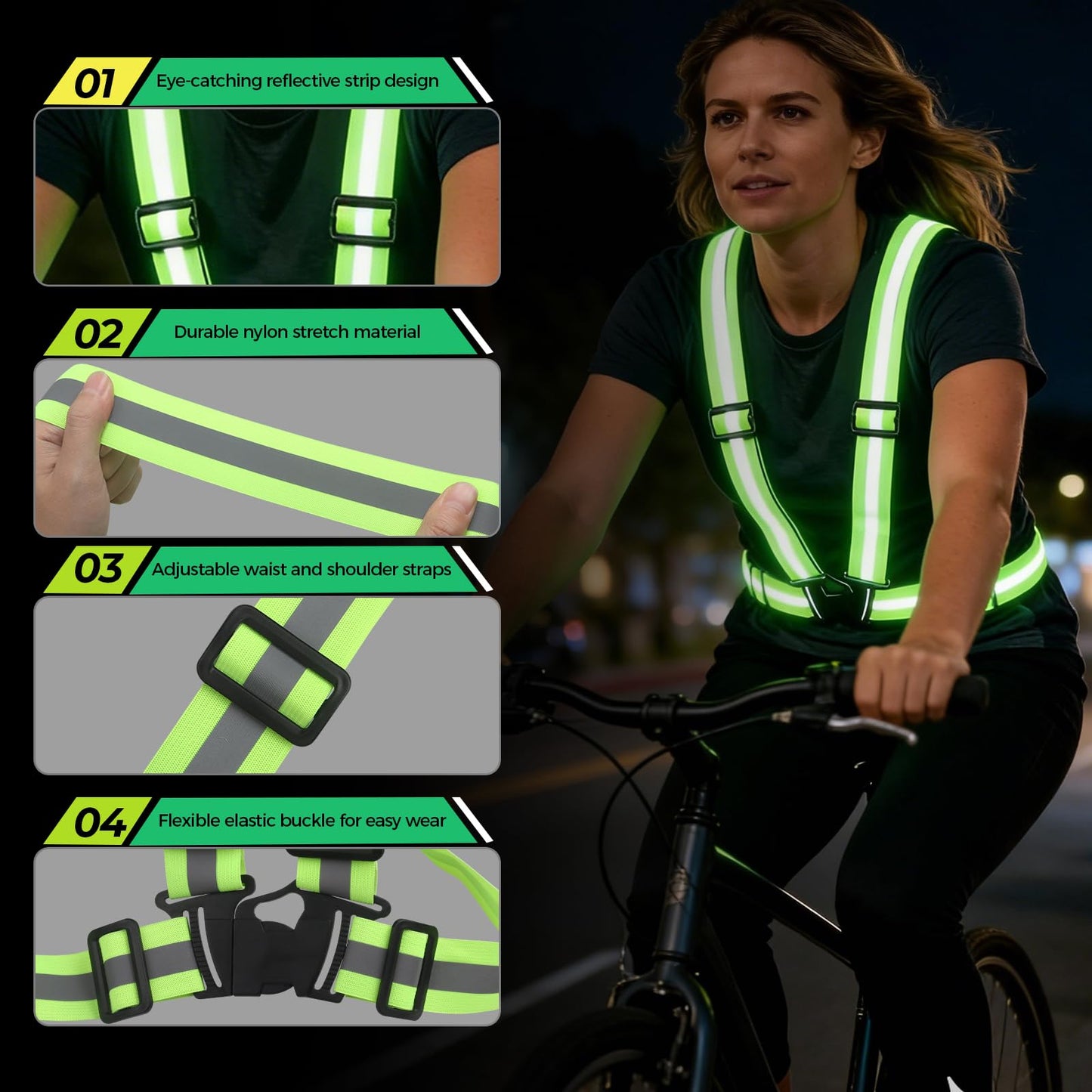 DJZZ 30 Pcs Reflective Vest High Visibility Safety Vests Visibility Reflector Straps for Running Walking Construction