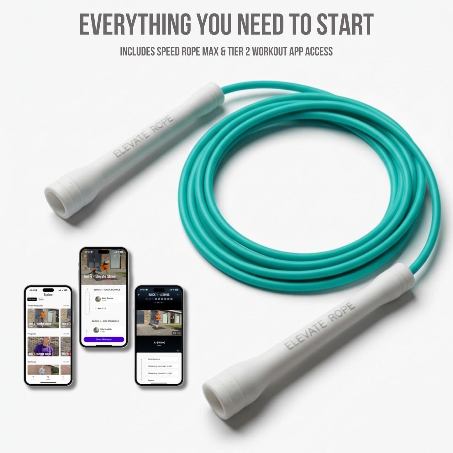 Elevate Rope Professional Speed Rope - 3m Adjustable Skipping rope, 5mm PVC with Nylon Core for Cardio, Double Unders & Crossfit - Durable Jump Rope Used for Indoor/Outdoor Training. (Turquoise)