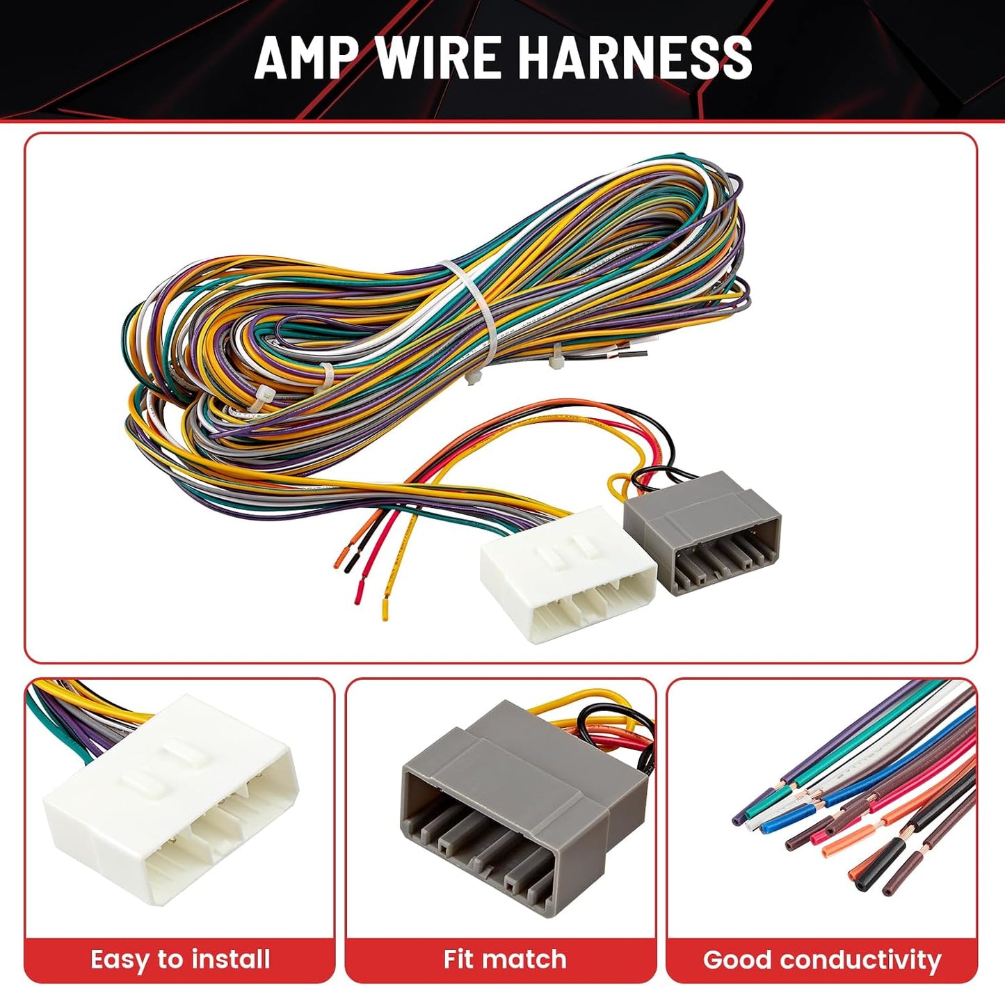 2002-2004 RED WOLF Car Factory Amplifier Bypass Wiring Harness Fit for Dodge Ram OEM AMP Wire Cable Plug Connector