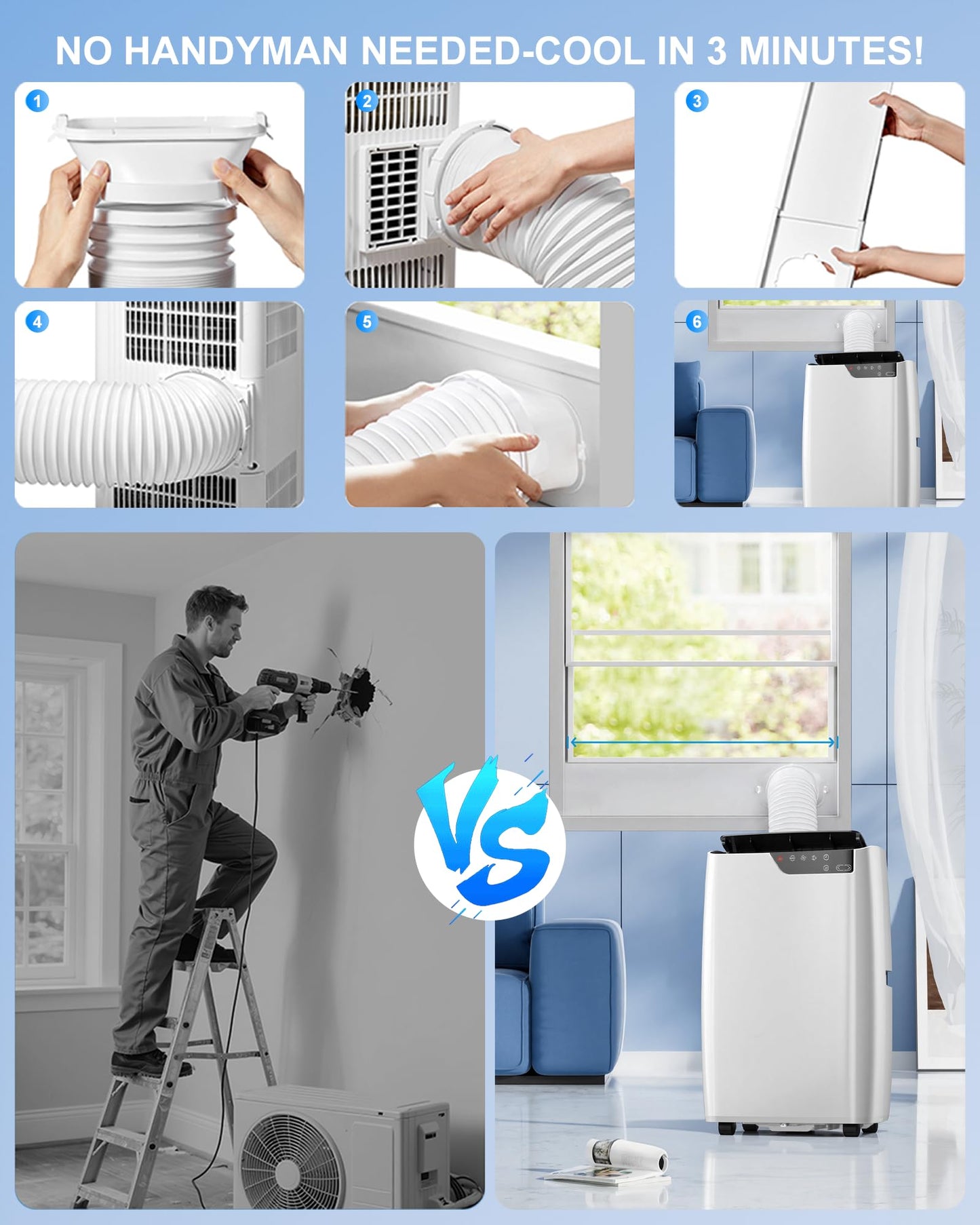 Portable Air Conditioners 16,000 BTU for Rooms Up To 800 Sq.Ft. Portable AC, Dehumidifier, 24H Timer, Sleep Mode & Water level indication, Remote Control & Window Kit, White & Black