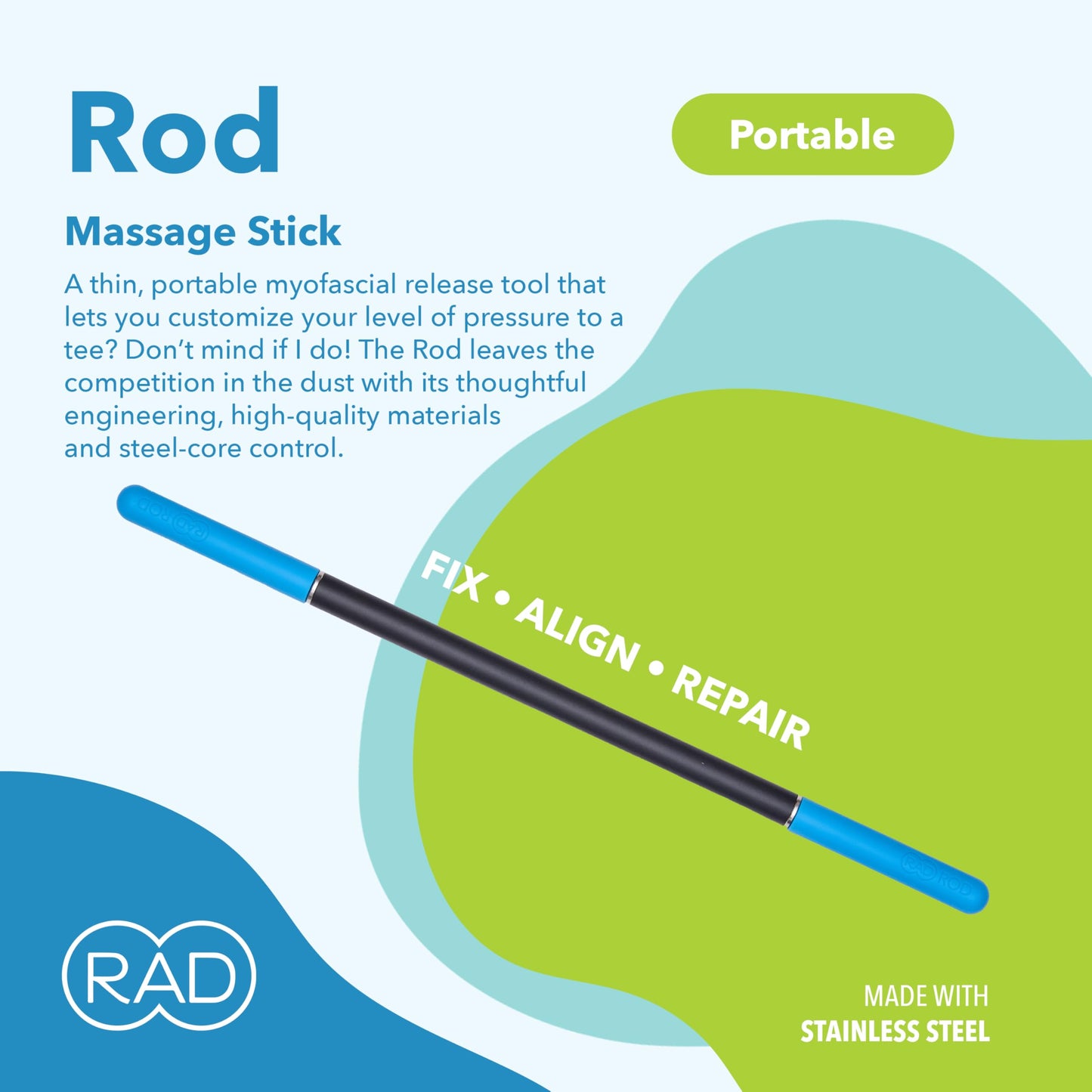 RAD Rod – Deep Tissue Massage Roller Stick – Myofascial Release Tool for Legs, Back, Neck, Arms & Shoulders – Muscle Roller for Mobility & Recovery