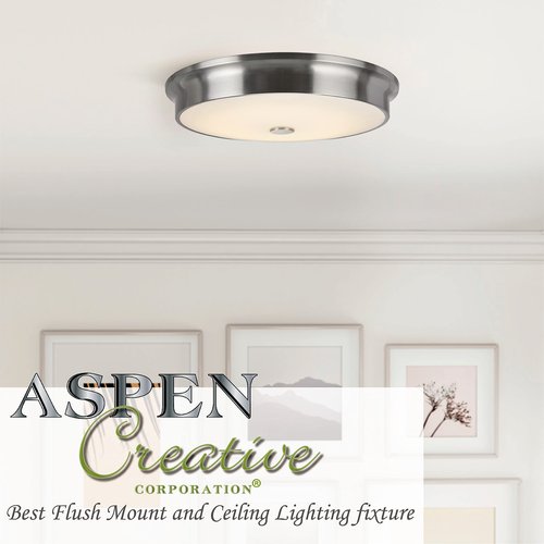 Aspen Creative 63002M-1 LED Medium Flush Mount Ceiling Light Fixture, Contemporary Design in Satin Nickel Finish, Frosted Glass Diffuser, 9" Diameter