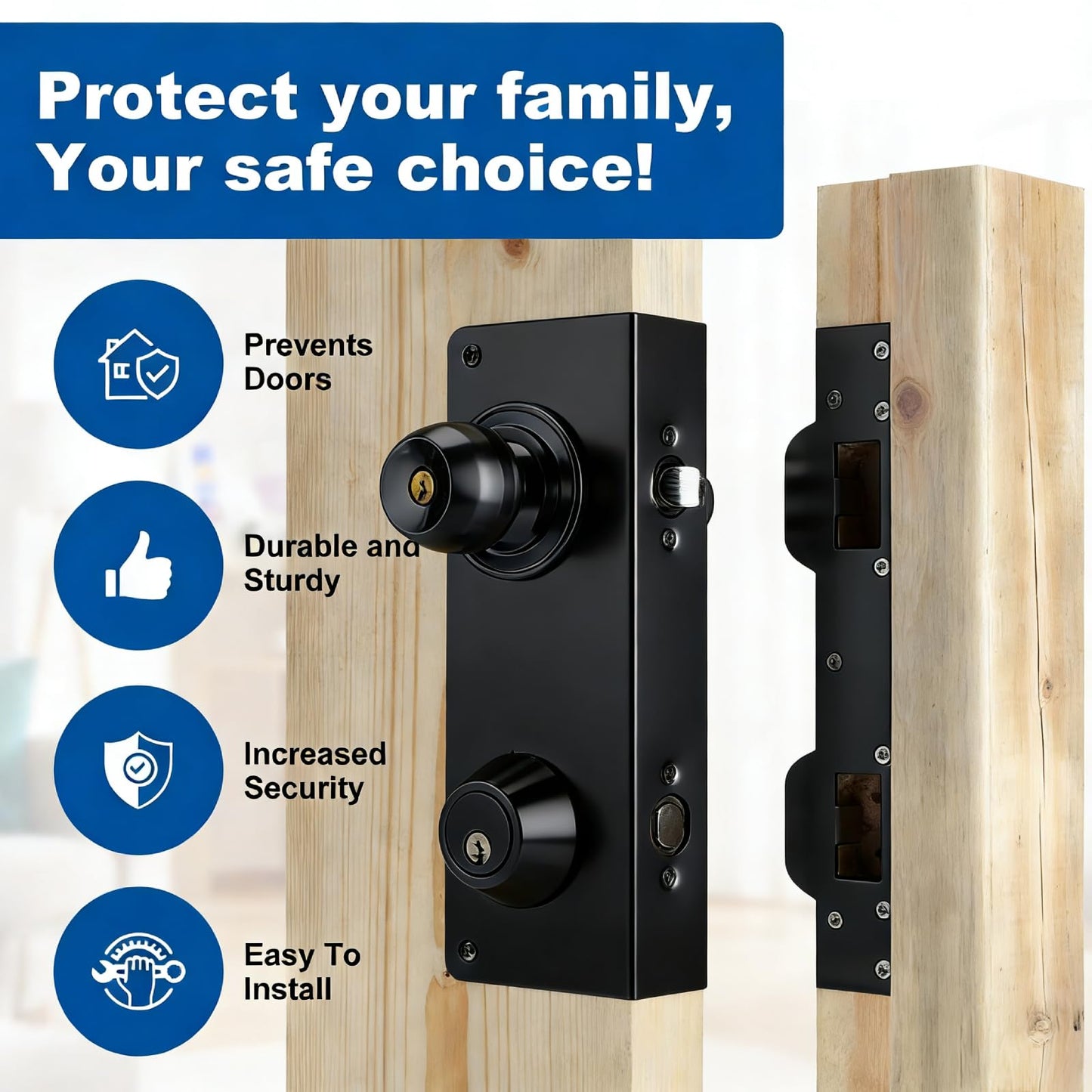 U 10539 Door Reinforcement Plate for 1-3/4" Thick Doors and Includes The U 10385 Door Strike Plate. (Black)