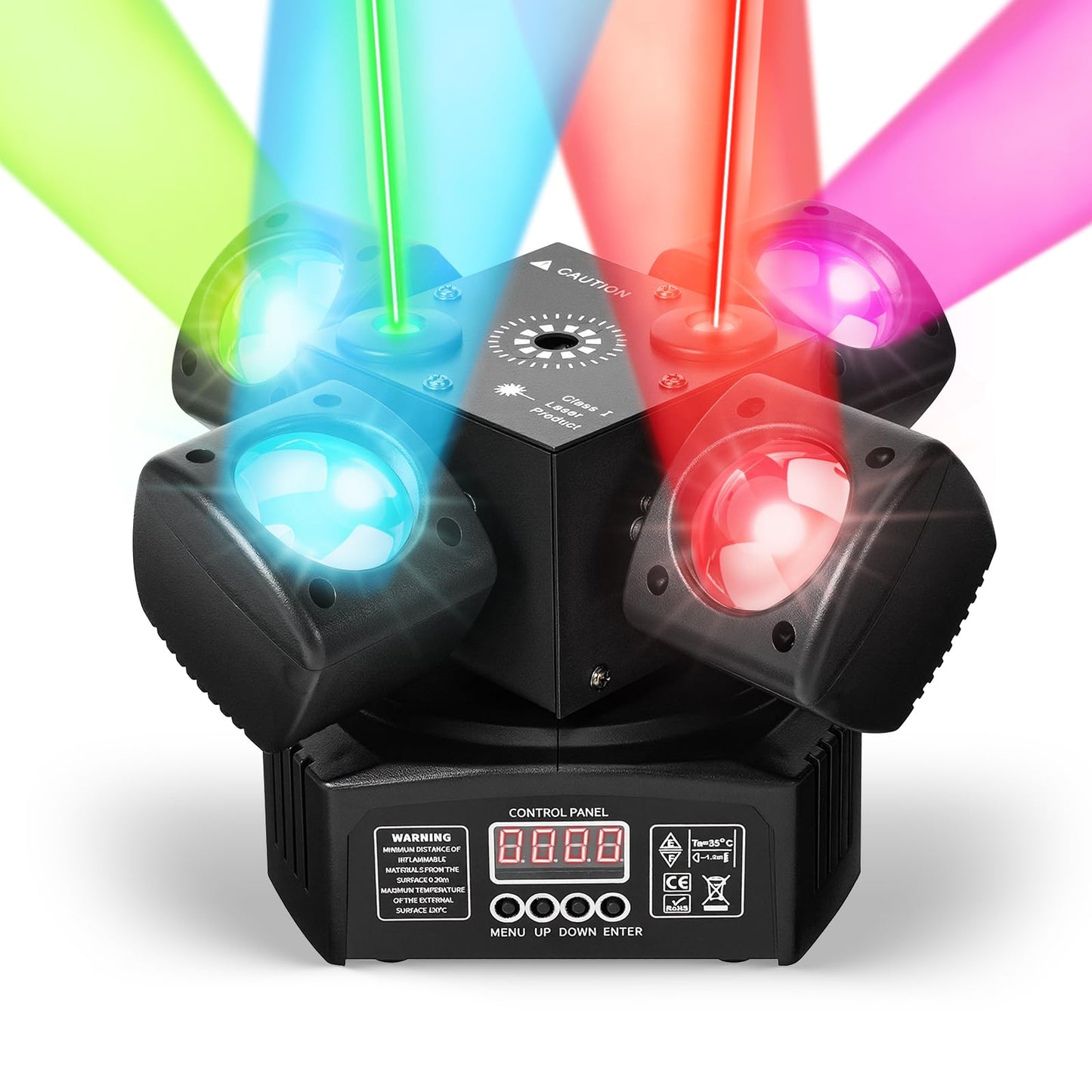 EYTSE Moving Head DJ Lights, 4-in-1 RGBW with DMX-512 & Sound Activated, Stage Light with Red Green Starry, White & Amber Strobe, Perfect Stage Lights for Party Disco Club Wedding Bar