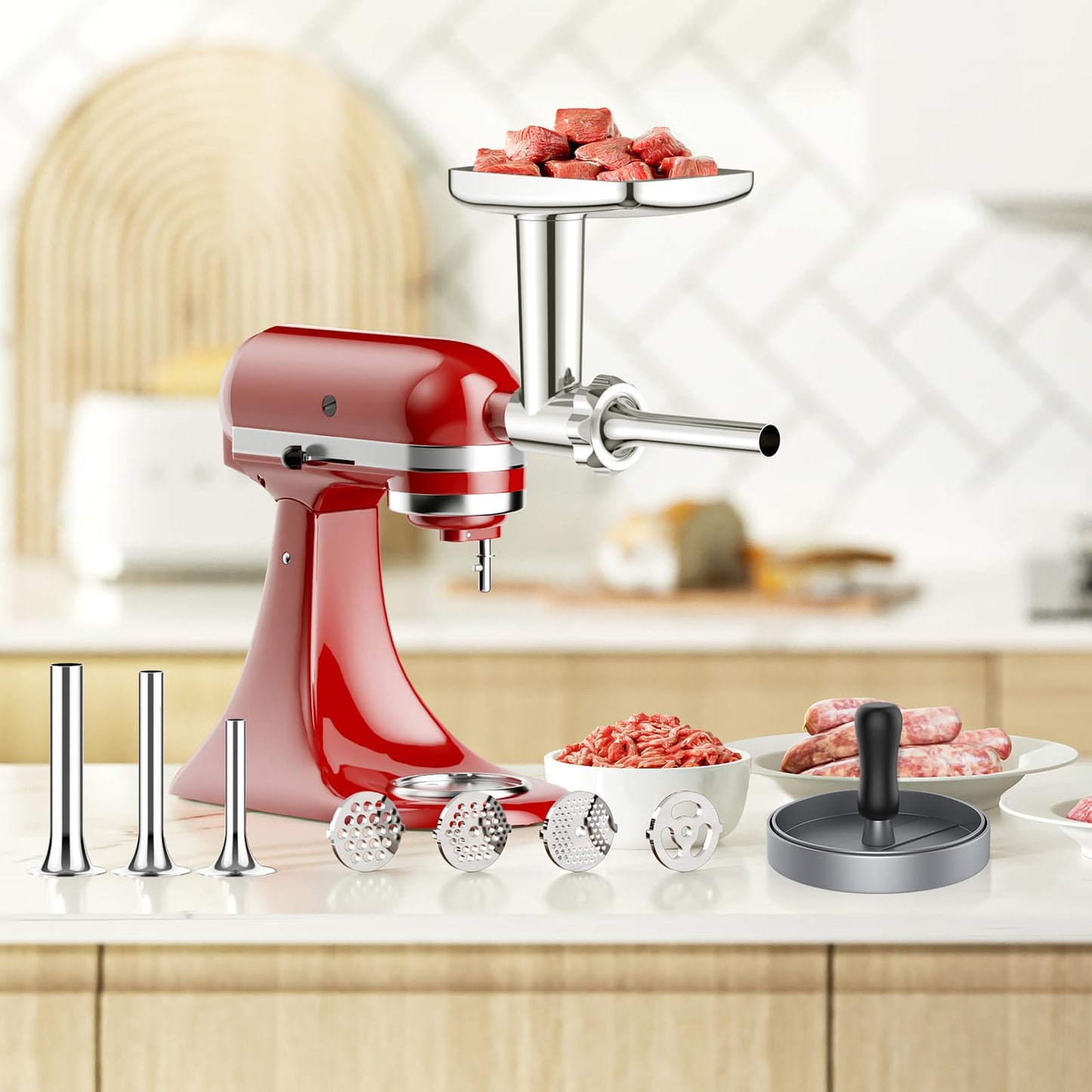 Stainless Steel Meat Grinder for KitchenAid Mixer, Meat Grinders, Sausage Stuffer, Burger Press, For Kitchen Aid Meat Grinder Attachment for KitchenAid Stand Mixer, Dishwasher Safe