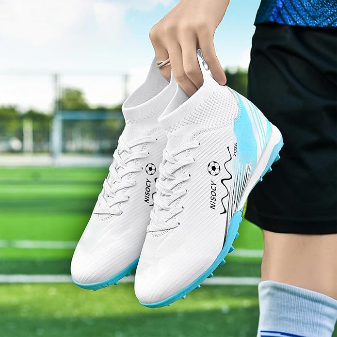 NISOCY Soccer Shoes for Mens Womens Professional Cleats High-Top Athletic Turf Football Shoe Outdoor/Indoor Professional Futsal Football Training Sneaker