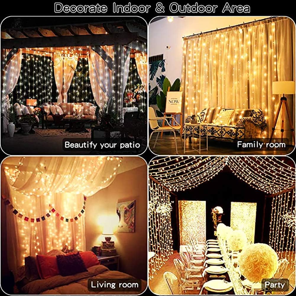 Skiennix 300 LED Curtain String Lights - Remote Controlled Fairy Lights with 8 Modes | 9.8x9.8ft Warm White for Indoor & Outdoor Use