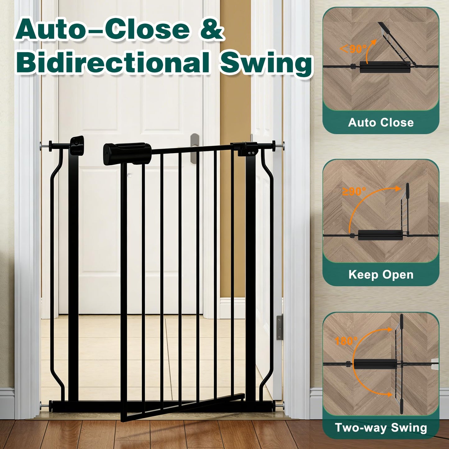 TSAYAWA 62.2"-71.65" Extra Wide Auto Closing Baby Safety Gate for Stairs & Doorways, Pressure Mounted No Drill Pet Gate with Walk-Through Door - Heavy Duty Childproof Gate for Toddlers, Kids, Dogs