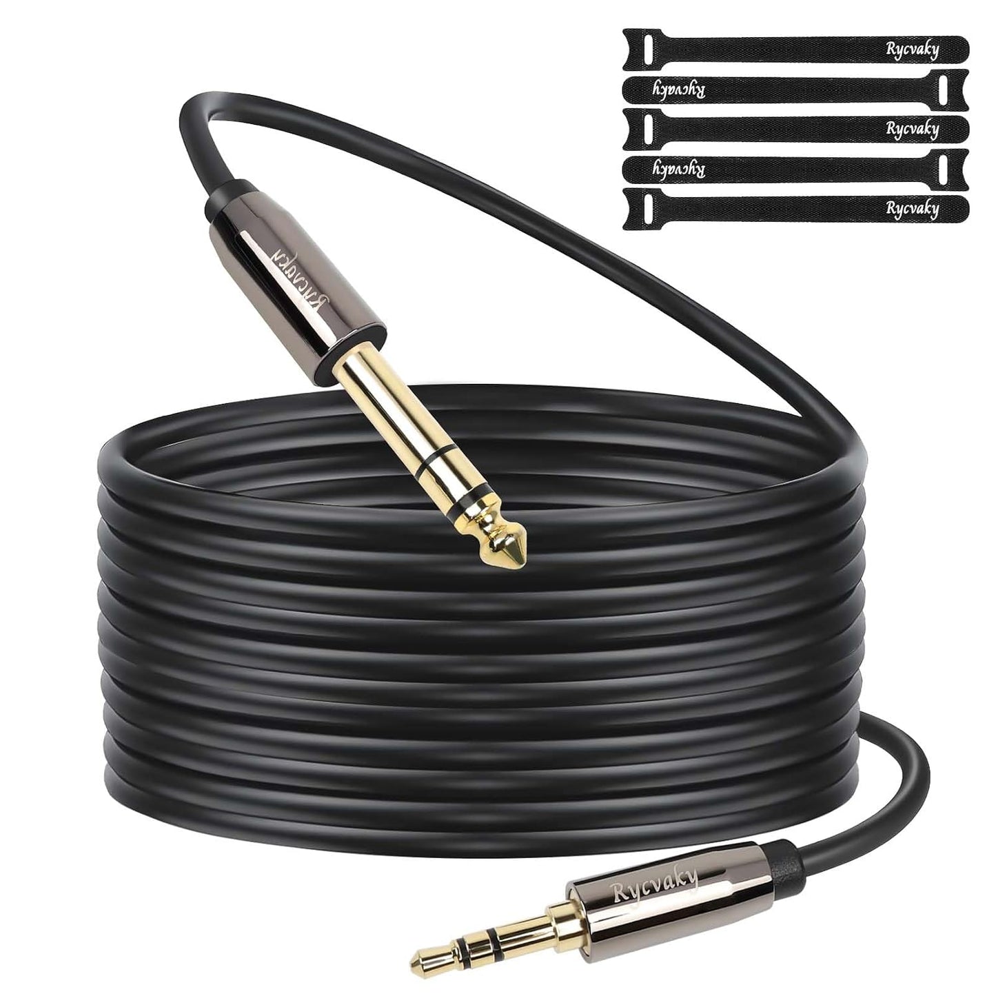 rycvaky 3.5mm 6.35mm 1/4" 1/8" Connectors(35ft/1pk) to Auxiliary Audio Cable, Male to Male TRS Stereo Audio Cable