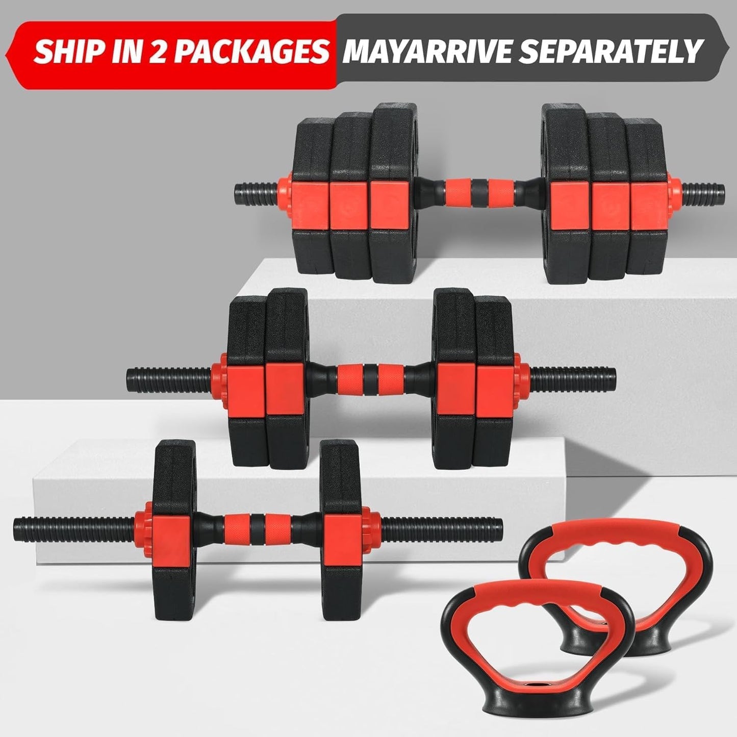 MERXENG Adjustable Dumbbell Set, 44/66/88Lbs 4-in-1 Free Weights for Home Gym, Converts to Kettlebell & Barbell with Connector, Non-Slip Grip, Ideal for Men & Women Strength Training