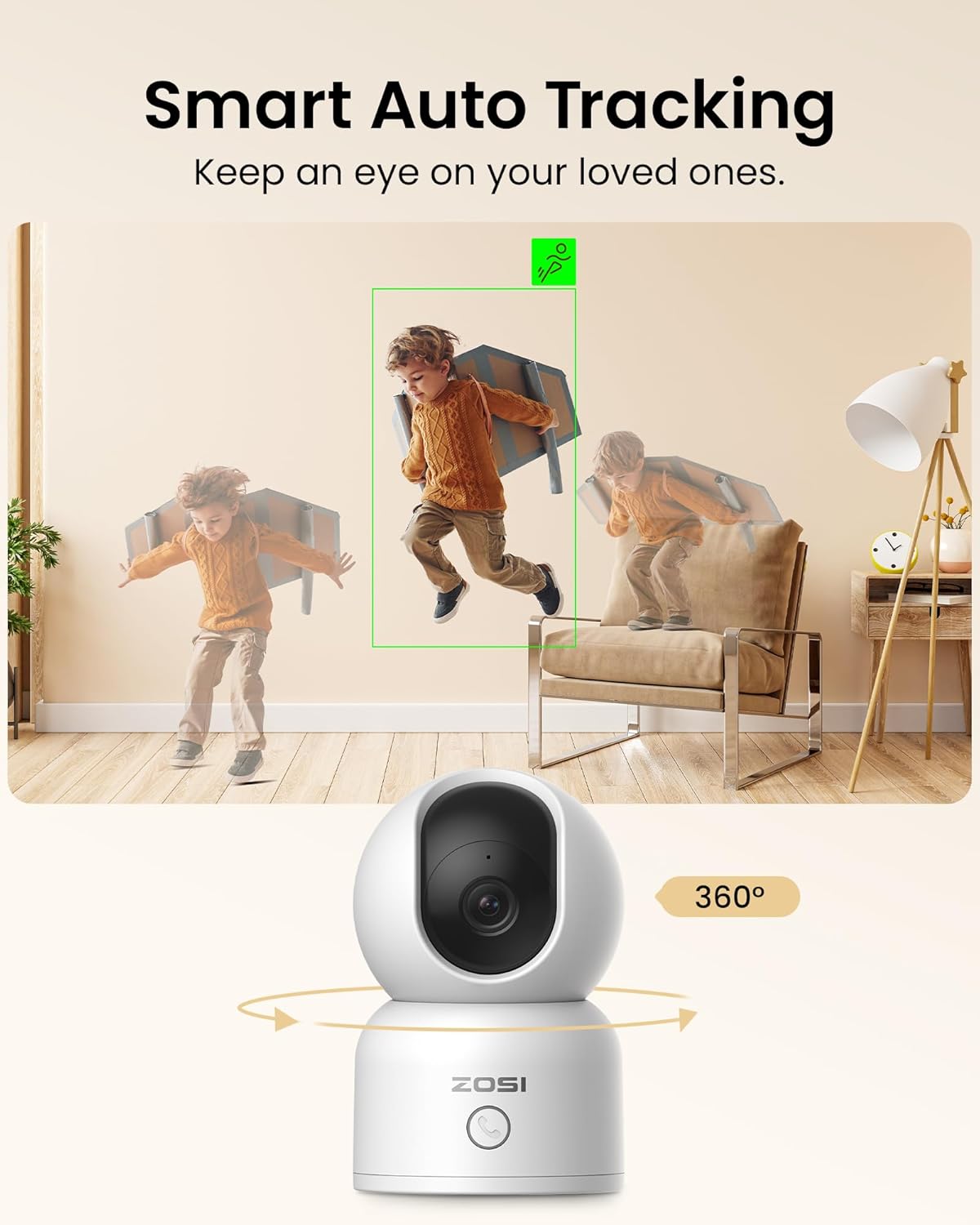 ZOSI C518 4MP Monitor,2.4G/5G Detection,2 Indoor Pan/Tilt Smart Home Security Camera for Pet Dog Baby Dual-Band Plug