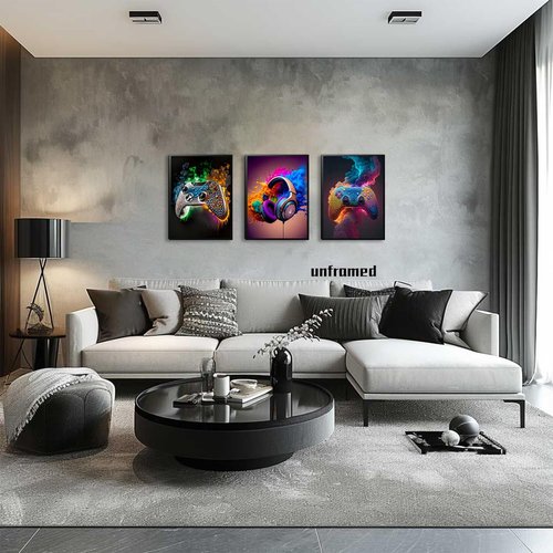 Gaming Room Canvas Wall Art Set by [Brand Name] - 3 Game Posters for Boys' Room | Unframed 12x16 In