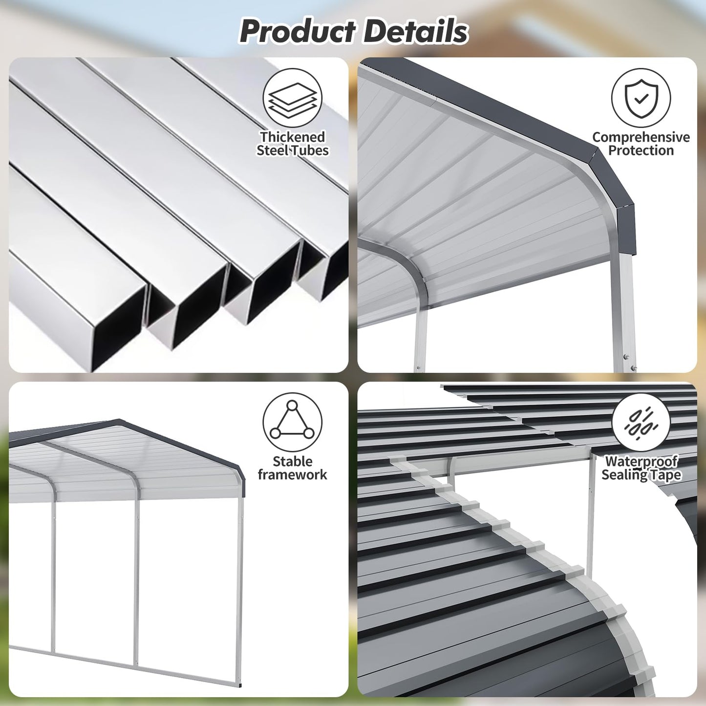 GarveeLife 12 x 20 Ft Heavy Duty Metal Carport with Metal Roof, Oversized Car Port Shelter for Trucks Boats Tractors, Outdoor Vehicle Cover for Driveway Yard