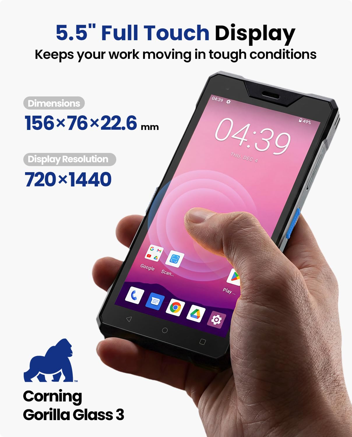 Eyoyo Wireless Android Barcode Scanner: Handheld 1D/2D/QR Code Scanner Mobile Computer, 5.5" Full Touchscreen, IP66 Rugged Android 12 PDA Warehouse Inventory Terminal with WiFi 5G, Bluetooth, GPS, NFC