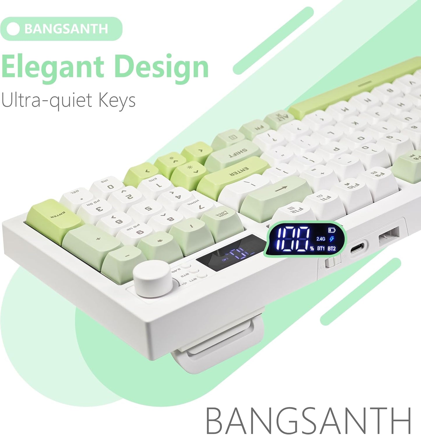 Bangsanth BT5.0/2.4GHz/USB-C, 94-Key, Wireless Keyboard, Quiet Keyboard for Work, Tri-Mode Creamy Keys with RGB
