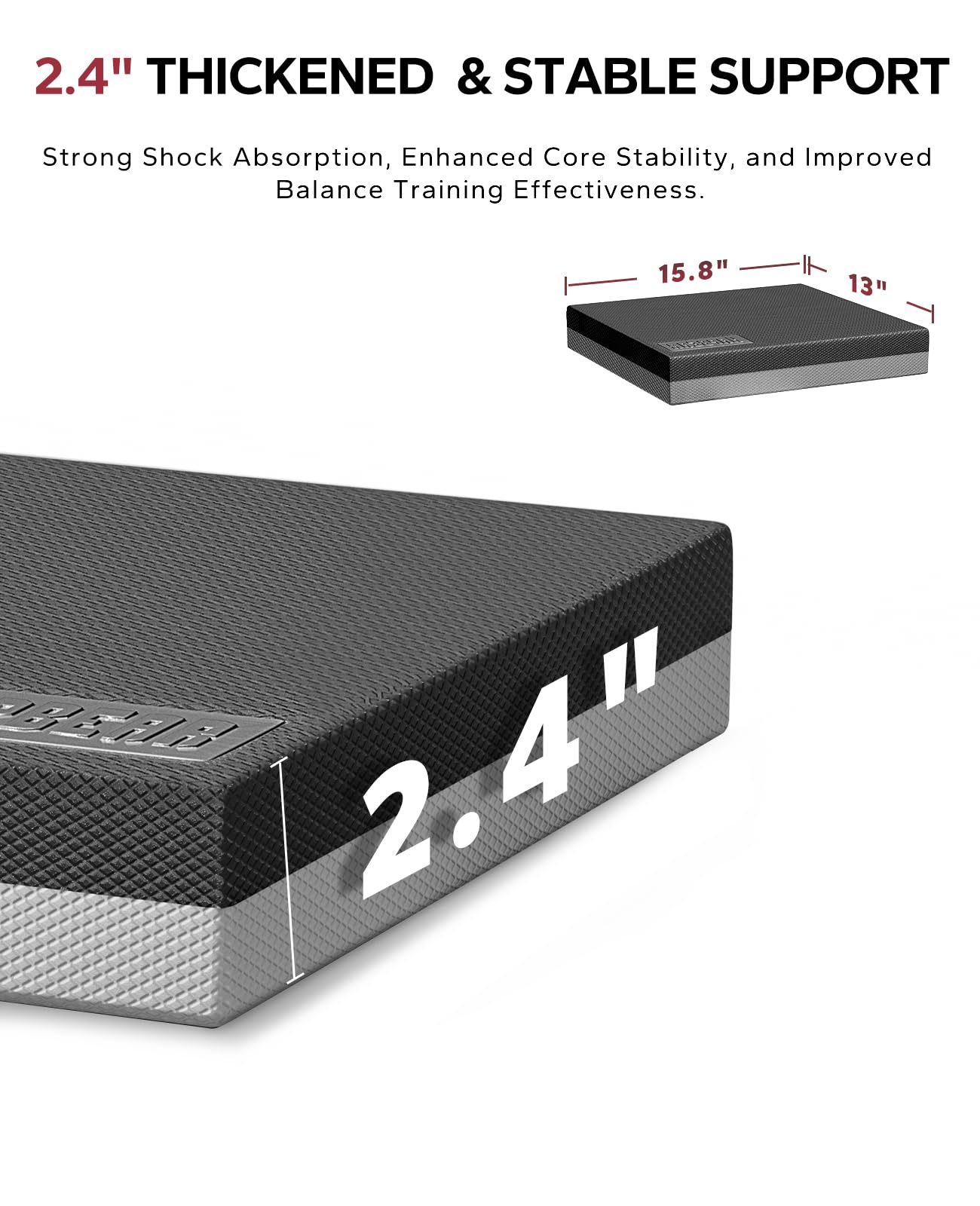 HAPBEAR Exercise Balance Pad - 15"x12" Non-Slip Textured Bottom Stability Training Mat - 2.25" Thick Soft Cushioned Foam for Adults, Physical Therapy, Core Training & Home Workouts -Black